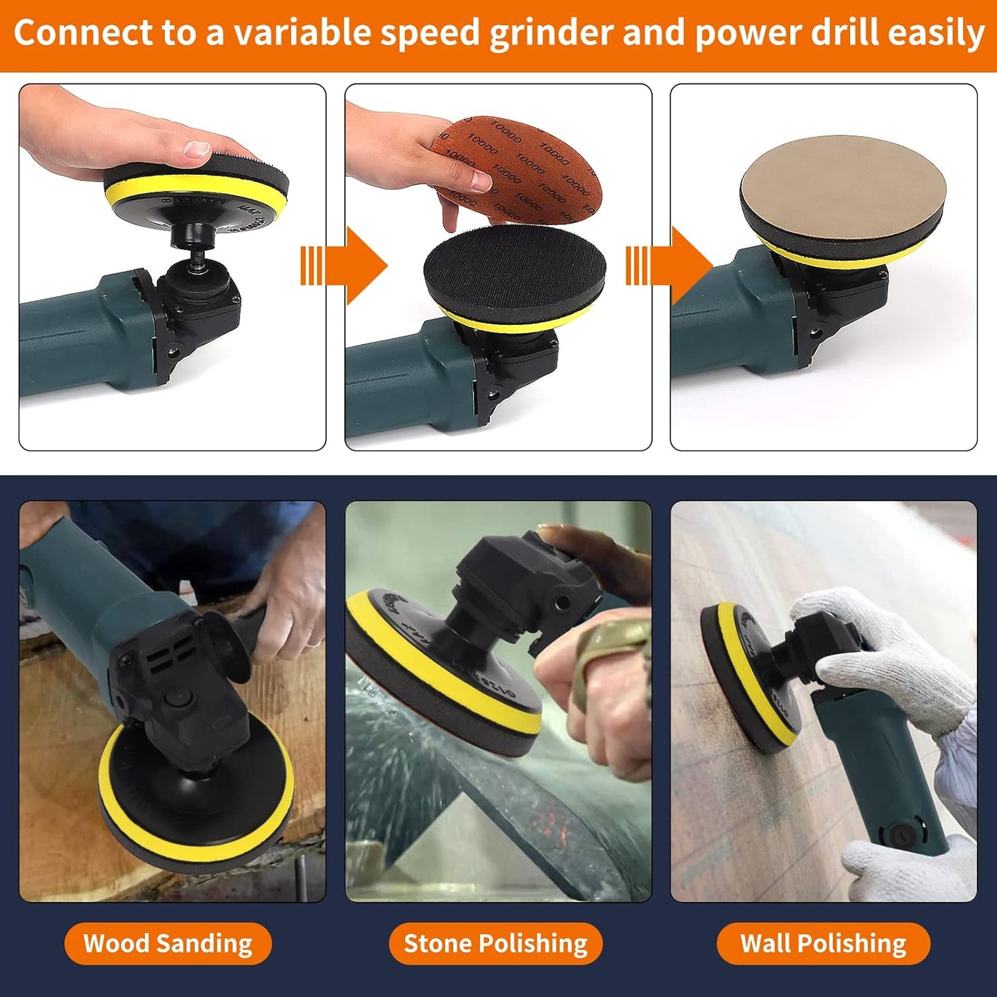 45PCS 5 Inch Wet Dry Sanding Discs Kit with Hook and Loop Backing Pad 5/8-11 and Foam, Angle Grinder Drill Sanding Attachment, Sander for Drill 400 to 5000 Grits Sandpaper for Wood Metal Car