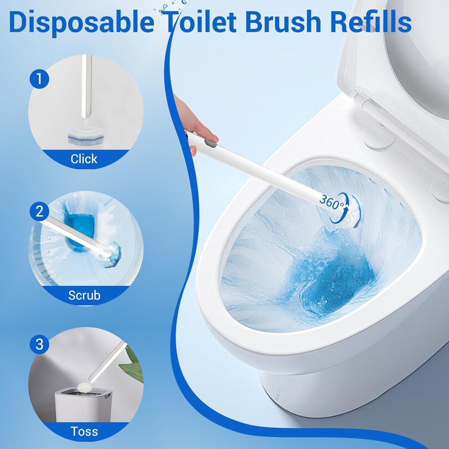 50 Counts Disposable Toilet Bowl Wand Refills, 5X Cleaning Power Toilet Cleaner Refill Pads, Deep Cleaning, No Falling Apart, Fresh Fragrance, Compatible with Most Toilet Brushes