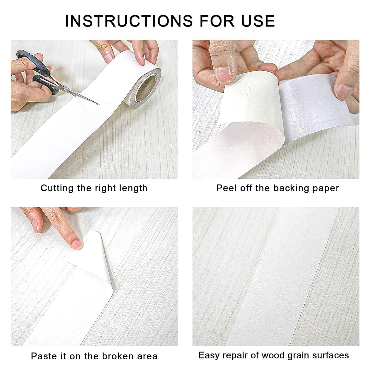 BOMEI PACK Wood Grain Repair Tape,Self Adhesive Repair Patch for Furniture, Floors, Cabinets, Windows, Doors, RV, Home Decor and DIY Projects (2, White)