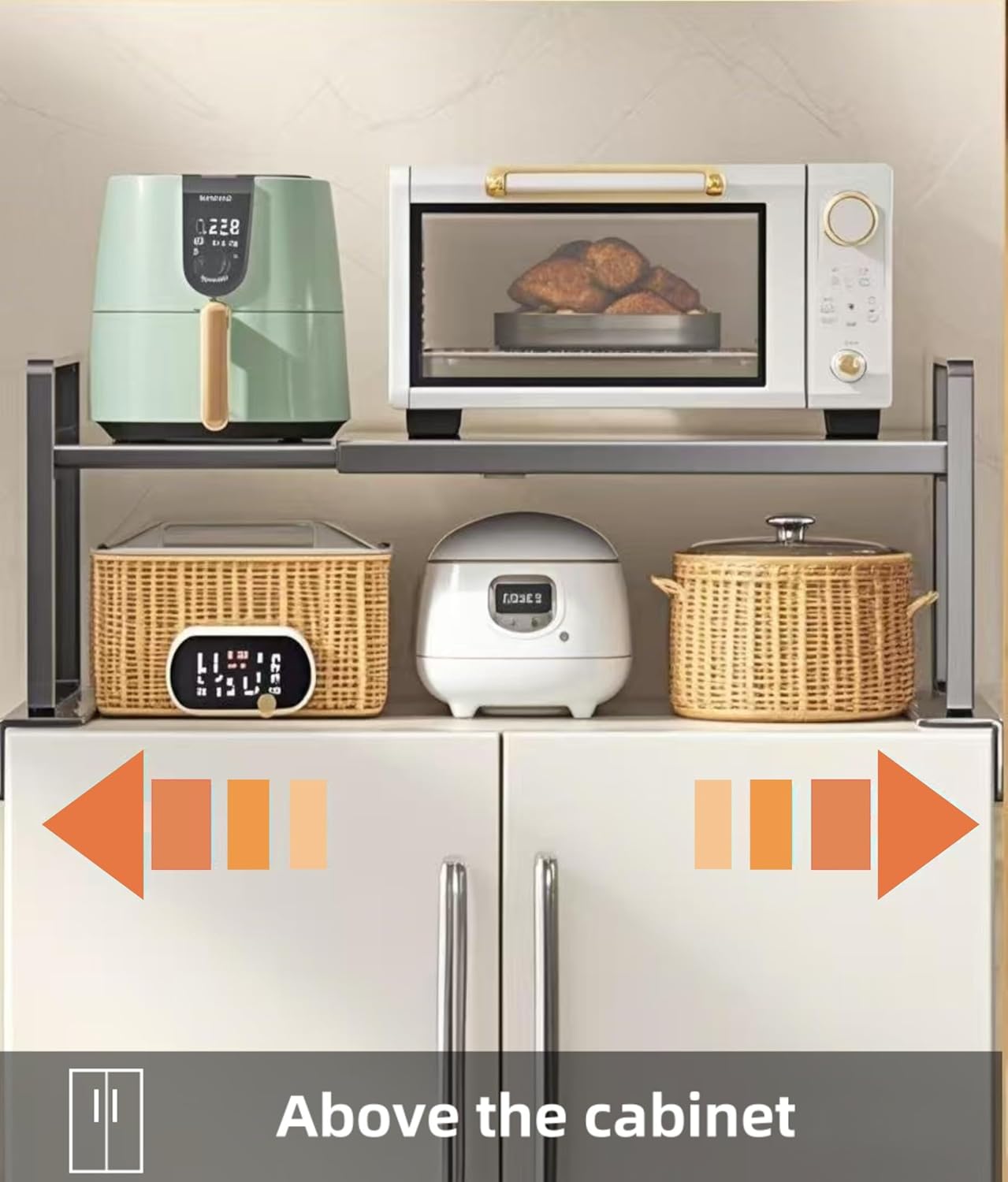 Adjustable Fridge Top Storage Rack,12.4"-23.62" Expandable Organizer Shelf,Refrigerator Storage, Anti-Slip,L-Shaped Design,Space Saver for Kitchen,Laundry,Dorm (Fits Most Appliances)