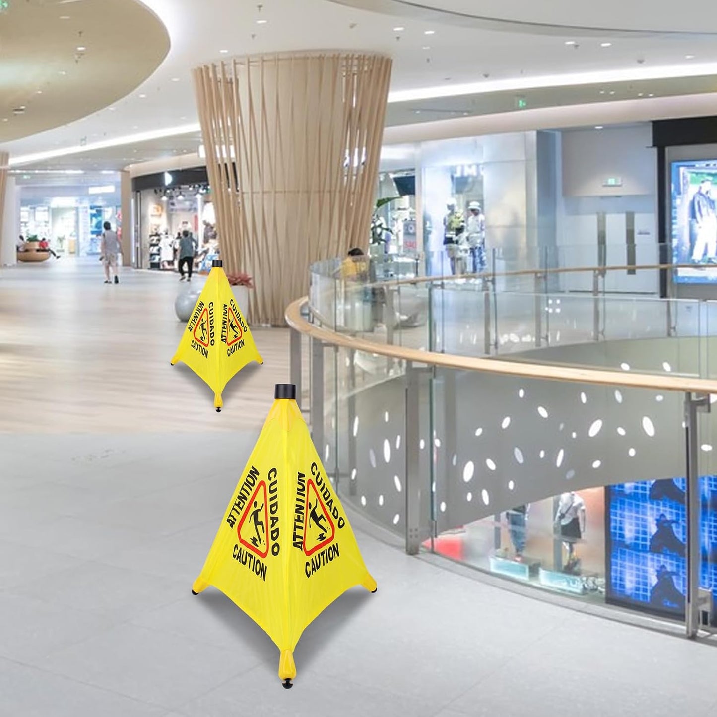 6 Pcs 20 inch Pop up Wet Floor Sign with Storage Tube, Wet Safety Signs Commercial Caution Safety Cone Pop up Caution Sign for Commercial Stores Grocery Restaurant Restroom Office