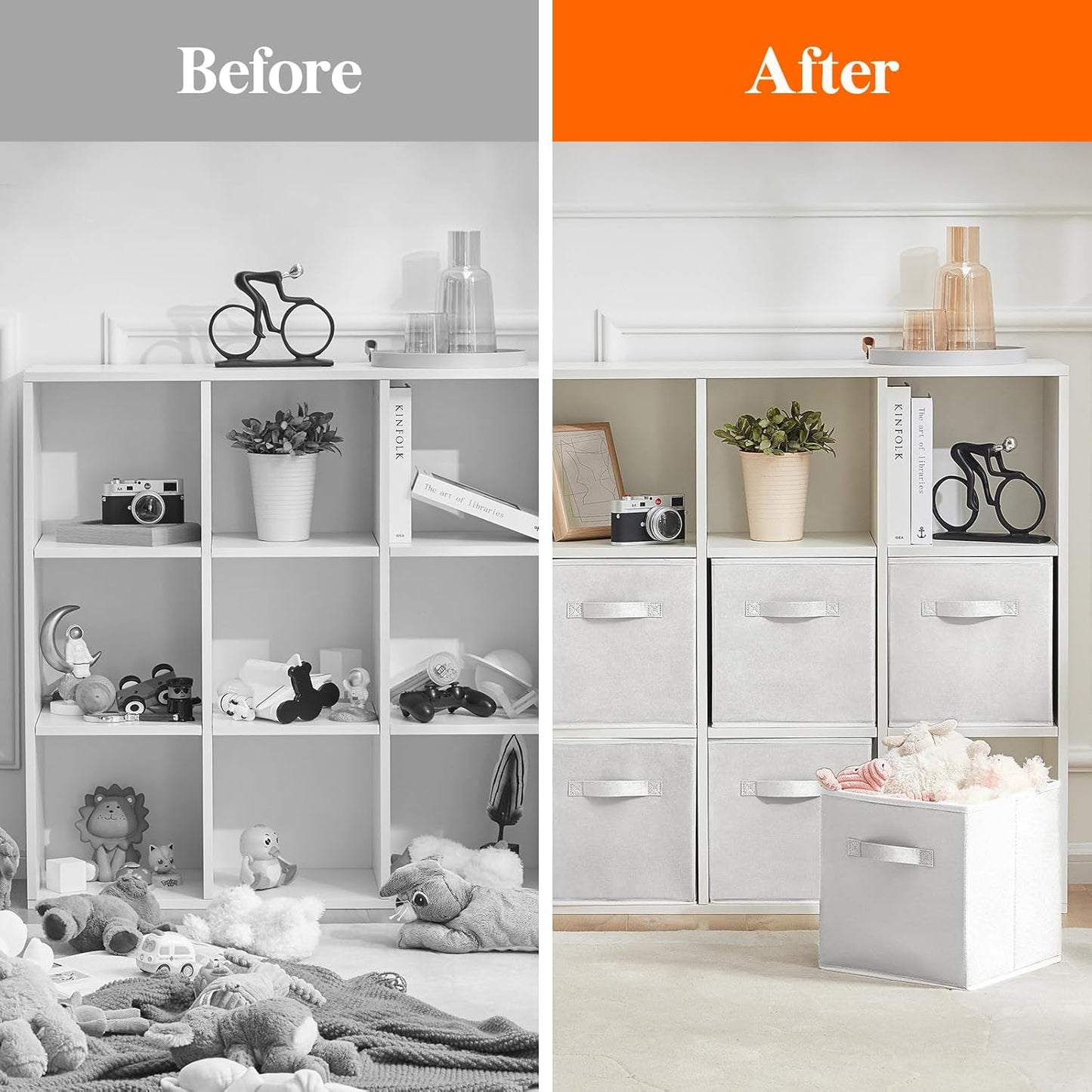 Lifewit Collapsible Fabric Storage Cubes Bins Set 11 Inch, Foldable Cubby Organizers Boxes, 6 Pack Organizing Baskets for Shelf, Closet, Utility Room, Storage Room, 18L White