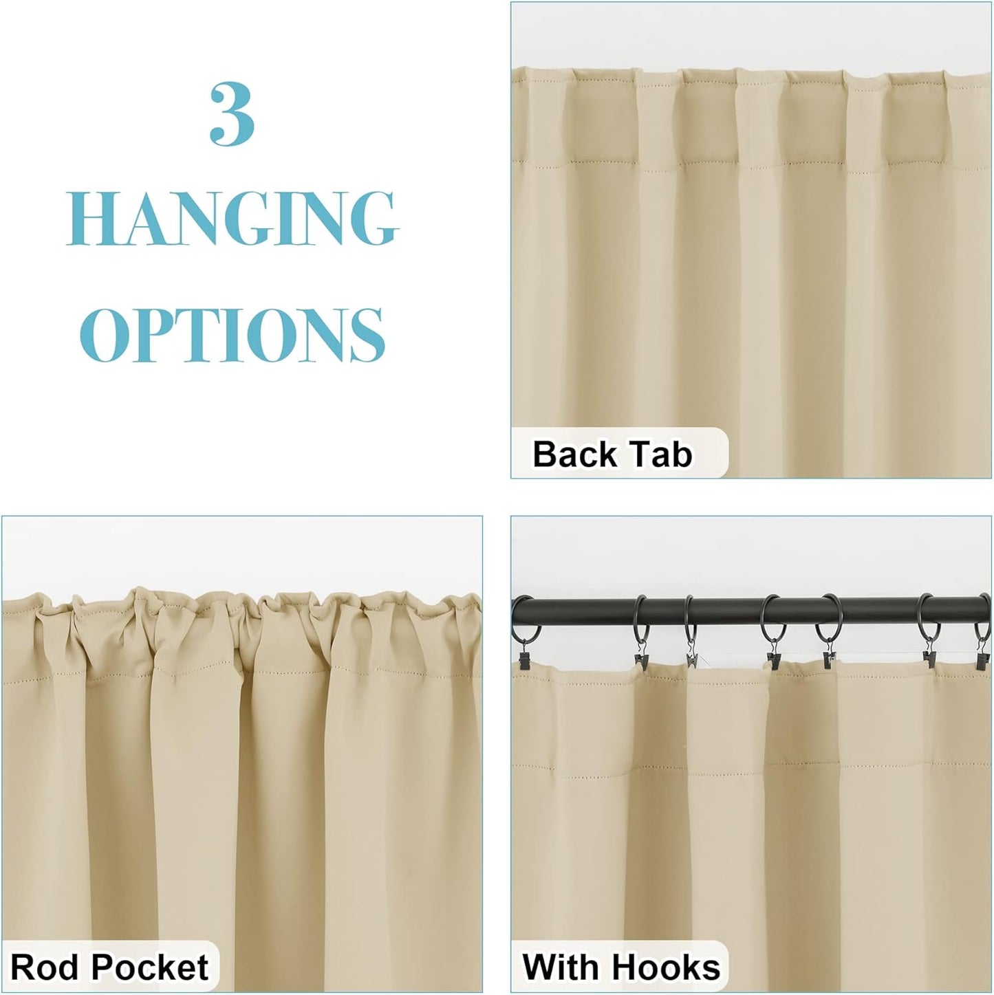 RYB HOME Kitchen Window Curtains - Blackout Privacy Half Window Curtains for Bedroom Bathroom Dining Living Room Cafe Office Short Tiers Drapes, W 34 x L 36 inches, 2 Panels, Biscotti Beige