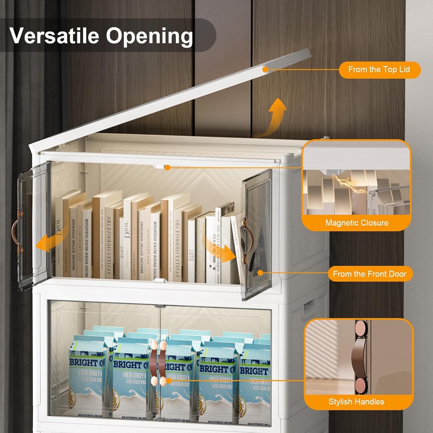 Extra Large Stackable Storage Bins with Lids & Wheels & Door, 896QT-112QT/28GAL*8Pack Foldable Collapsible Closet Organizers, Plastic containers drawers for bedroom Dorm