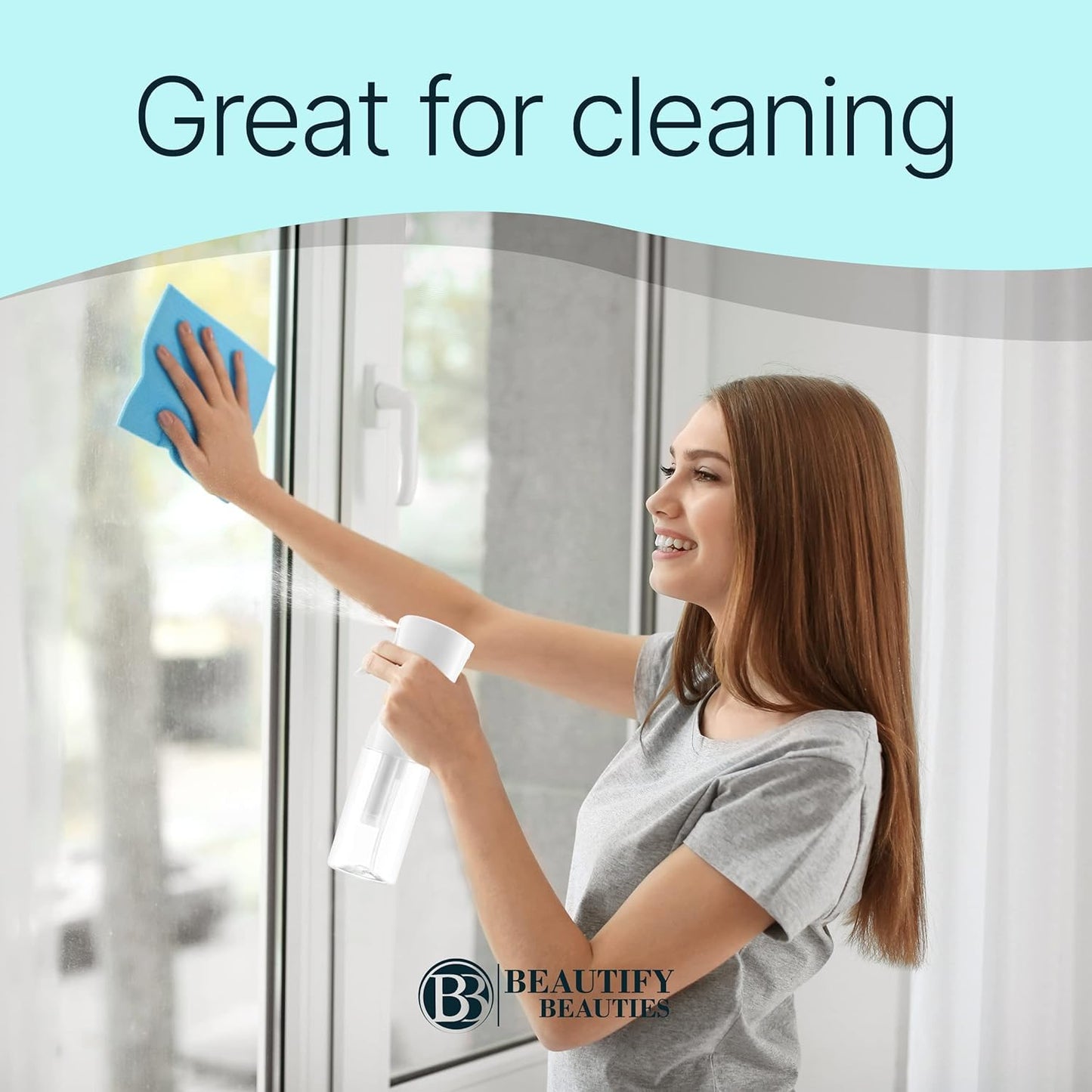 BeautifyBeauties Hair Spray Bottle – Ultra Fine Continuous Water Mister for Hairstyling, Cleaning, Plants, Misting & Skin Care (White, 10.1 Ounces)