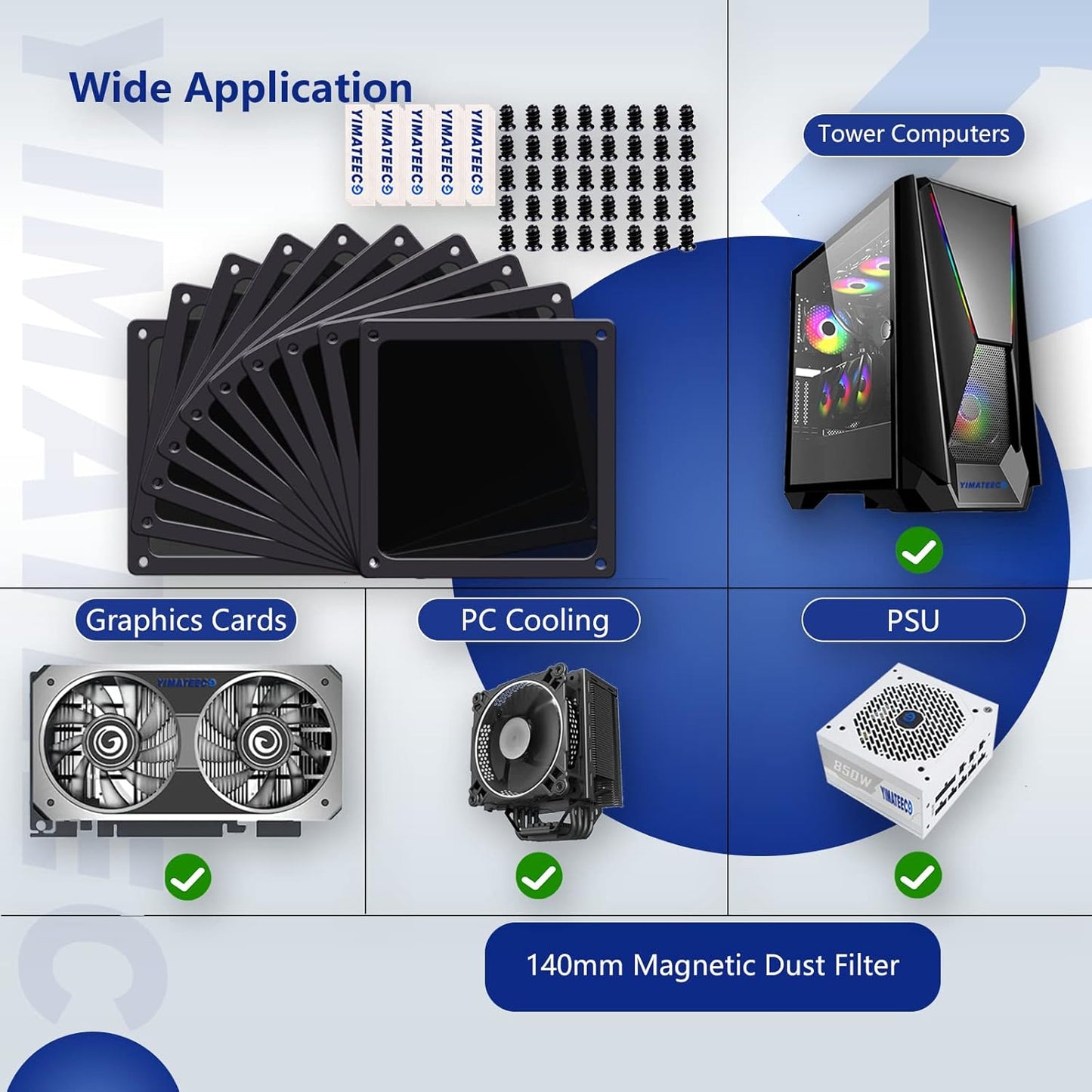 Dust Filter PC 140mm for Computer Cooler/PSU/Routers Nylon 80 Mesh, Magnetic Frame PC Fan Dust Mesh PC Cooler Filter Dustproof Computer Fan Grills (Nylon, 140 * 140mm, 10pcs, Black)