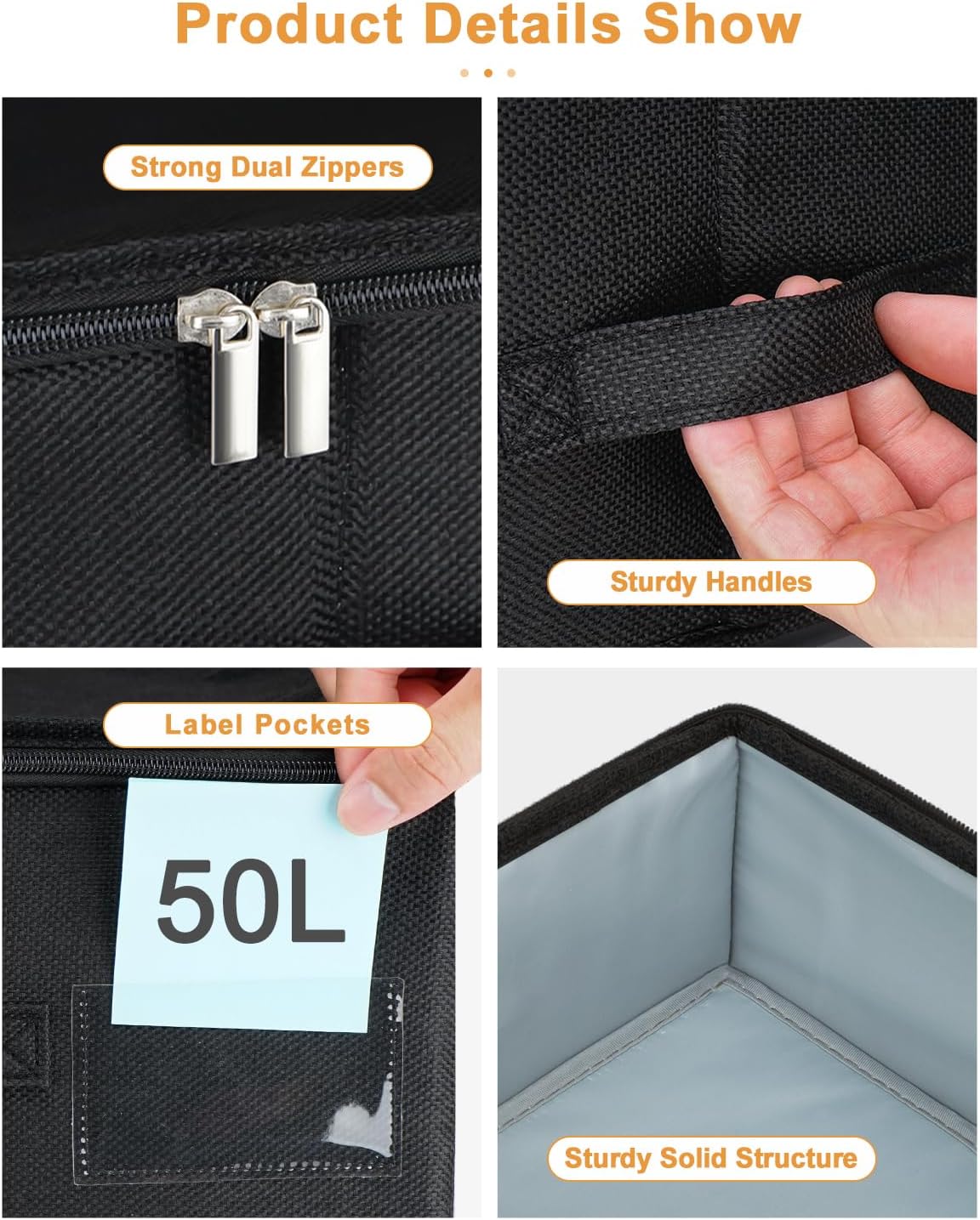 punemi Under Bed Storage Container, 2 Pack Underbed Storage Bags With Lid, Foldable Sturdy Clothes Storage Organizer W/ 3 Handles, Ultra Thick Fabric Blanket Shoe Storage Box, 30x15x6.7inch, Black