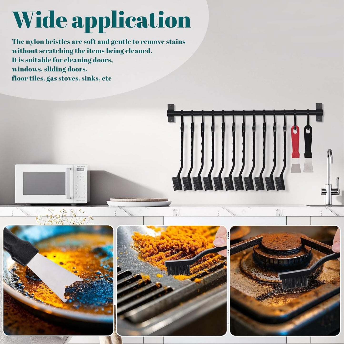 24 Pcs Mini Nylon Brush Set, Nylon Scratch Brush with Curved Handle, Cleaning Weld Slag and Rust