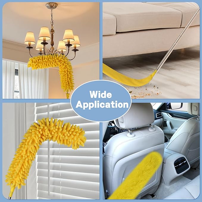 Cobweb Duster with Extension Pole, 110" Microfiber Feather Duster Kit with Bendable Washable Heads, Spider Web Brush, Dusters for Cleaning Ceiling Fan, High Ceiling, Blinds, Furniture & Cars
