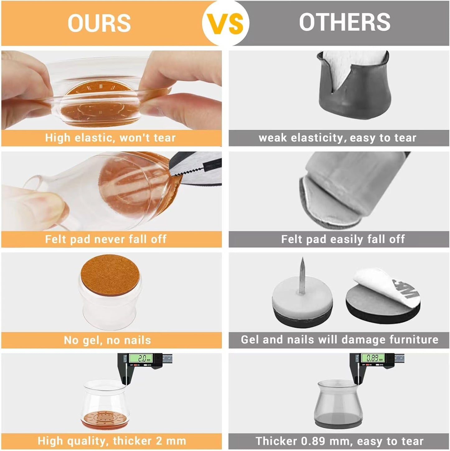 24 Pcs Extra Large Chair Leg Floor Protectors, Silicone Chair Leg Protectors for Hardwood Floors, High Elastic Floor Protectors for Chairs, Chair Leg Caps Protect Wooden Floors from Scratching