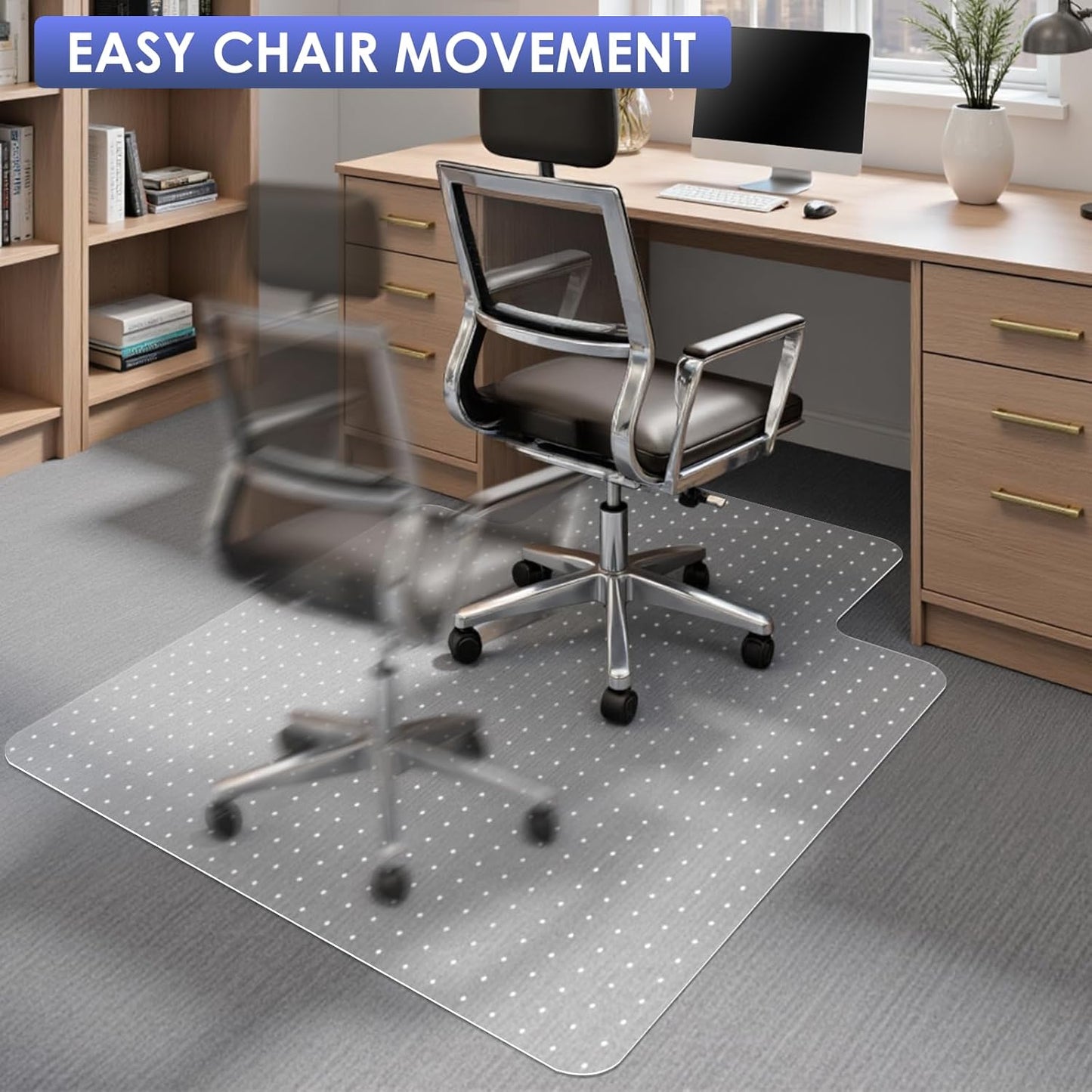 Kuyal Office Chair Mat for Carpet, 2 Pack 45x53 Clear Heavy Duty Computer Chair Mat with Lip, Under Desk Protector Carpeted Floors Mat, Easy Chair Movement,Ship Flat