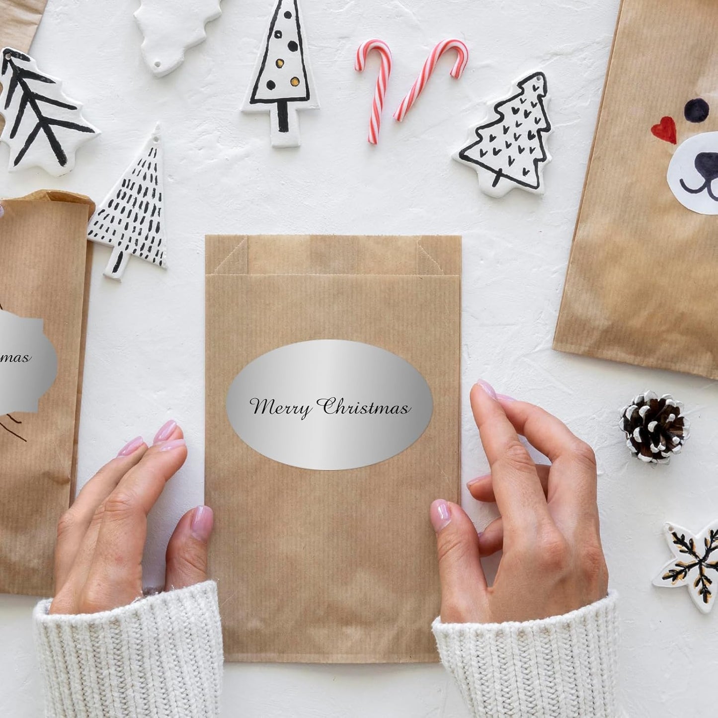 Silver Labels Stickers, 250 PCS 3" x 2" Fancy Shape Stickers Labels for Storage Box or Food Jars Holiday Present Stickers Christmas Gift Tags Stickers