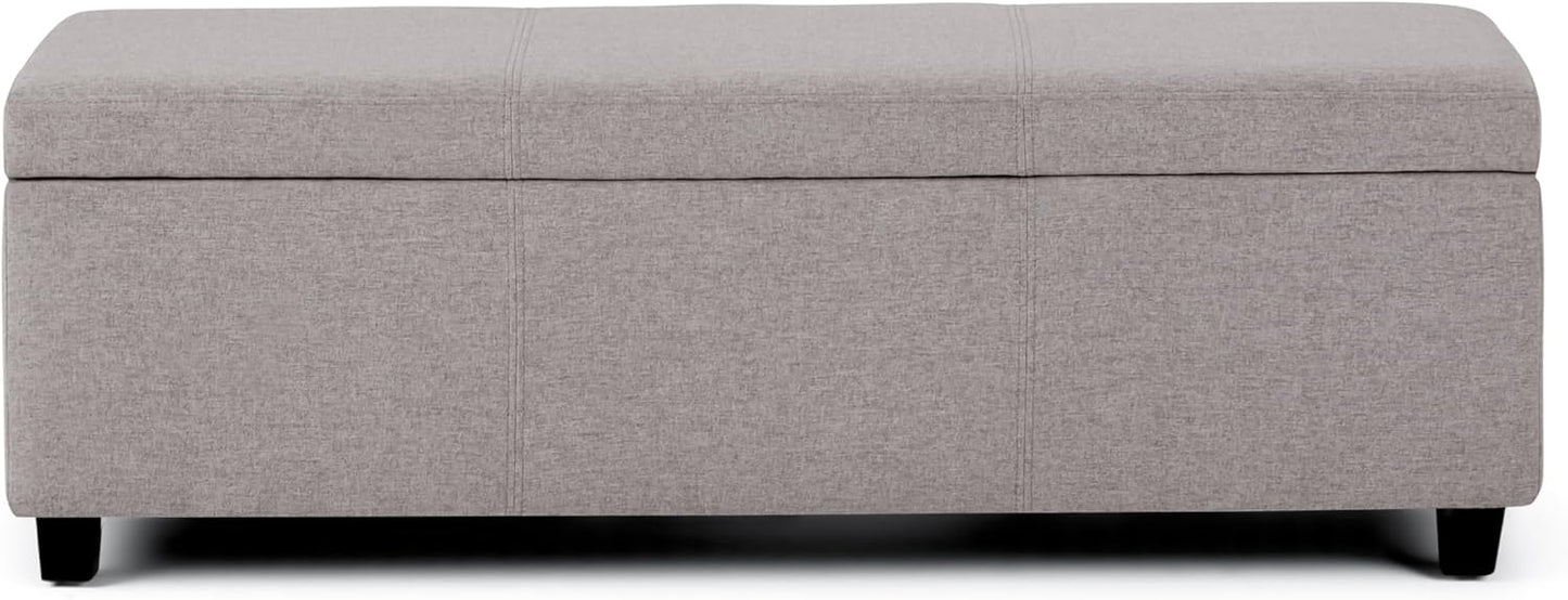 SIMPLIHOME Avalon 48 inch Wide Contemporary Rectangle Storage Ottoman Bench in Cloud Grey Linen Look Fabric, Assembled, for the Living Room, Entryway and Family Room