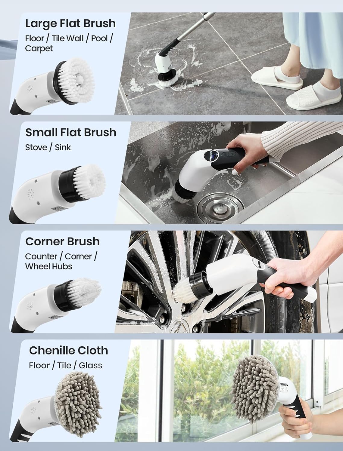 Electric Spin Scrubber, 2025 New Cordless Shower Cleaning Brush with 8 Replaceable Brush Heads, 3 Adjustable Speeds, and Adjustable Extension Handle for Bathroom Floor Tile
