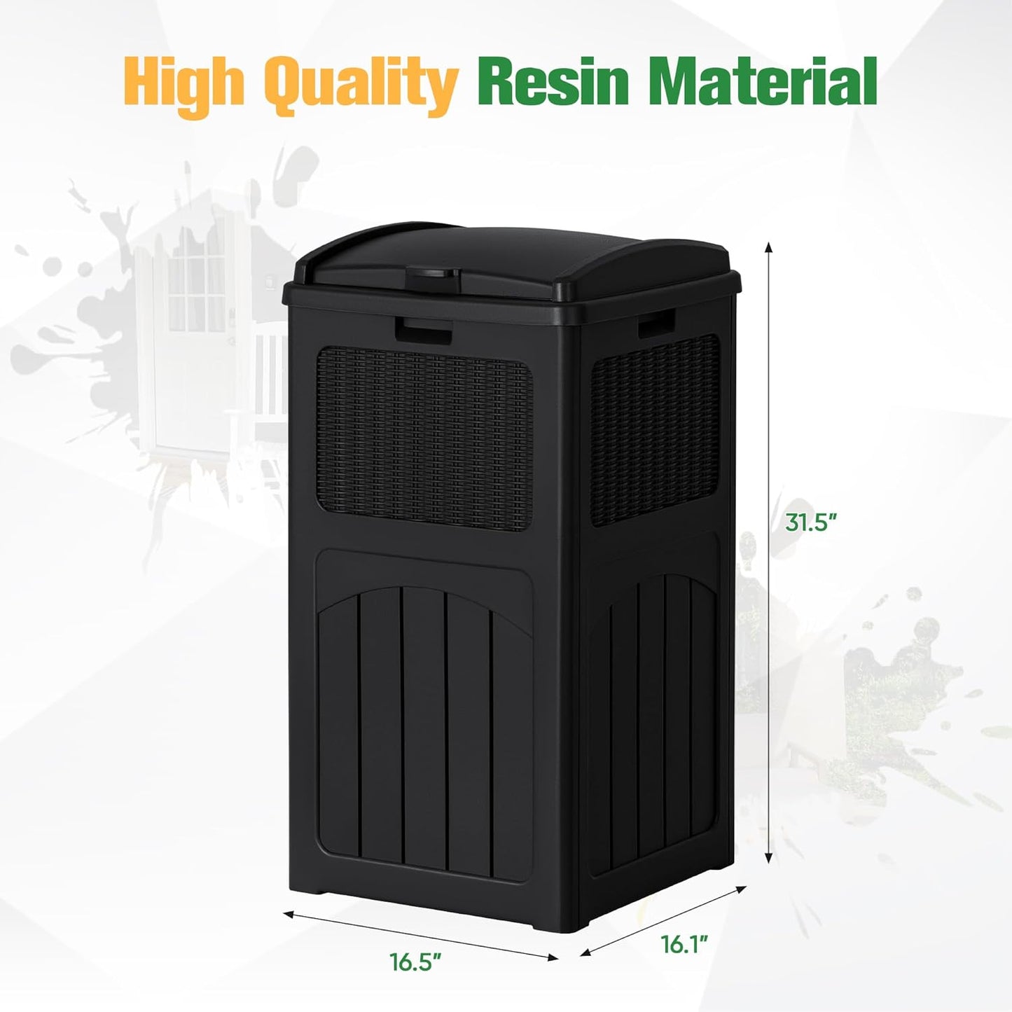Flamaker 30 Gallon Trash Can, Resin Outdoor Garbage Can with Lid, Waterproof Hideaway Patio Waste Bins for Outside Use (Black)