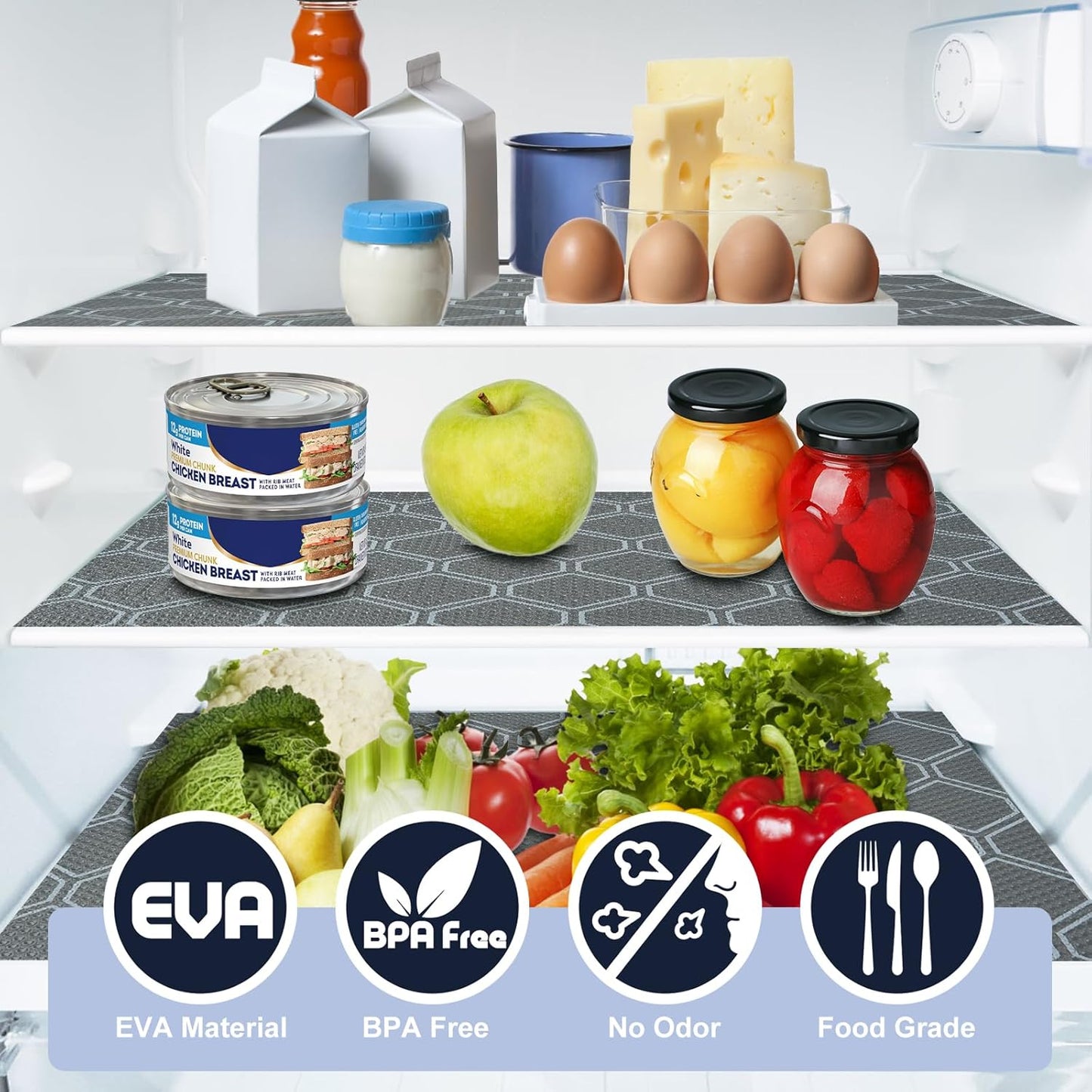 Non-Adhesive Shelf Liner Roll - Waterproof No-Slip Drawer & Cabinet Mat for Kitchen, Refrigerator, Bathroom, Easy to Cut EVA Drawer & Shelf Liners, 12" x 78.7", Grey