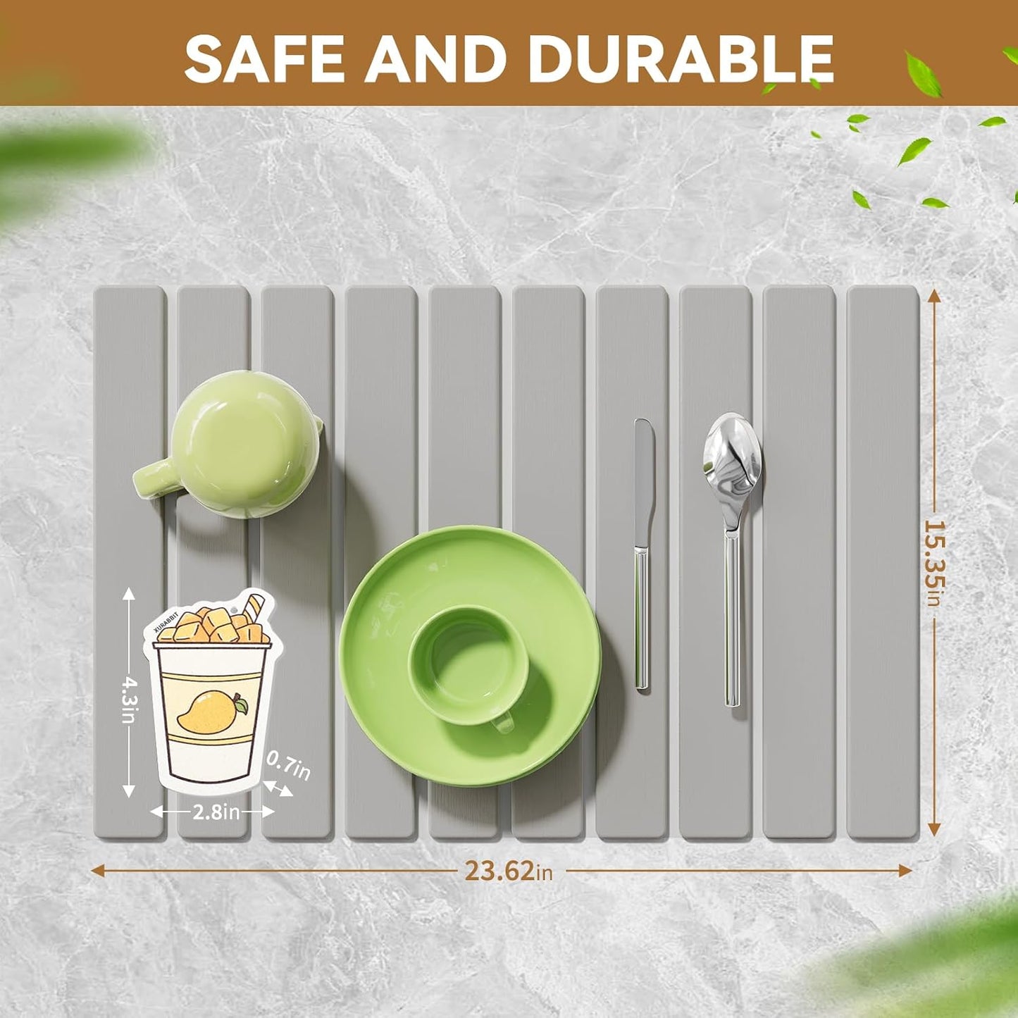 Stone Dish Drying Mats for Kitchen Counter-23.6''x15.3'' Foldable Quick Dry Stone Mat Kitchen,Eco-Friendly,Absorbent Diatomaceous Earth Mats for Dishes Bottles Cups Bathroom Any Countertop-Light Gray