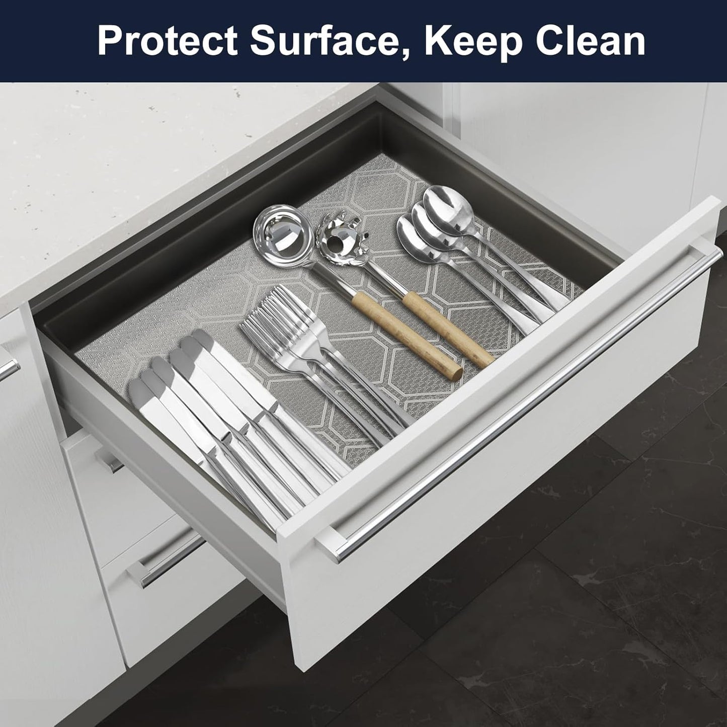 Shelf Liner, Refragerator Drawer Liners for Kitchen Cabinets, Waterproof Bathroom Sink Mat No Slip Cupboard Liners Non Adhesive Fridge Liner Roll - Clear 17.5"×118"