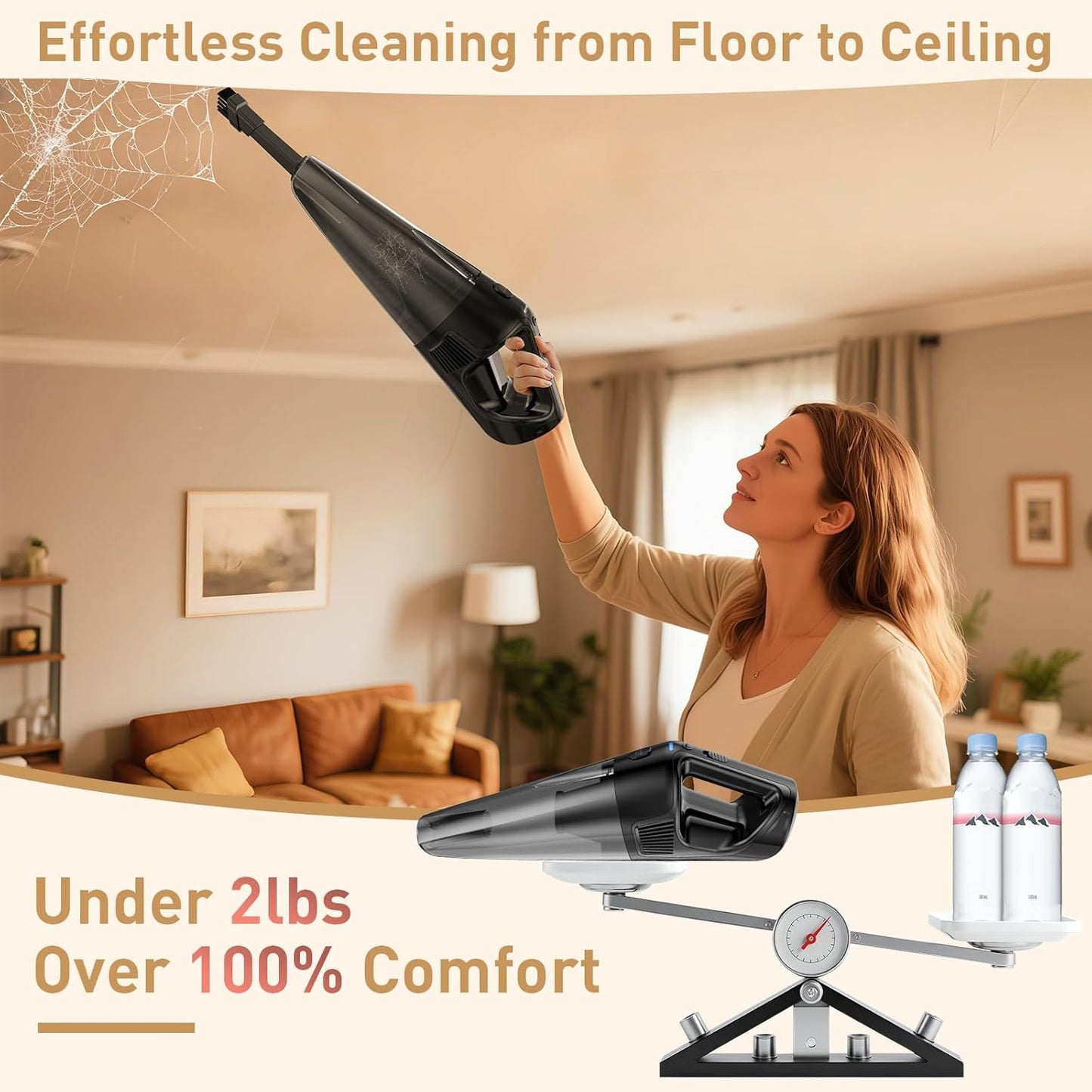 Handheld Vacuum Cordless Rechargeable with Charging Dock - 16000Pa Ultra-Strong Suction, Portable & Lightweight, Fast Charging, LED Light, 0.8L Super-Large Dust Cup, Long Battery Life for Home