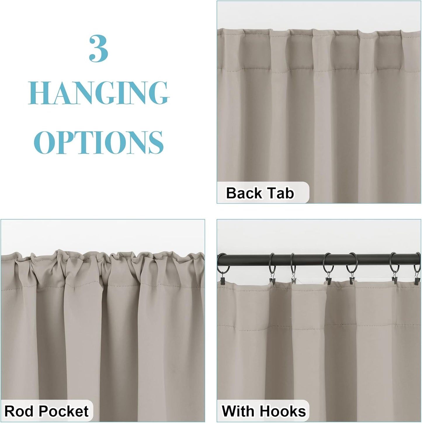 RYB HOME Small Window Curtains - Blackout Insualting Privacy Curtains for Kids Bedroom Kitchen Bathroom Basement Cafe Cabinet Tiers Drapes, 34 Width x 24 Length, 2 Panels, Sand