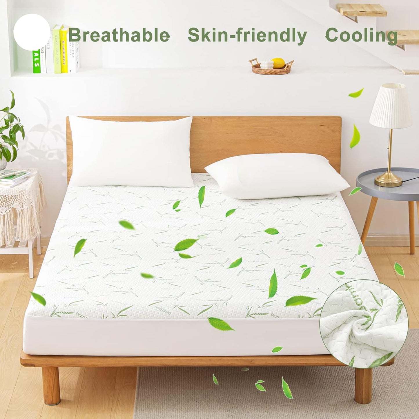 Twin XL Mattress Protector Waterproof Mattress Pad Washable Bamboo Rayon Mattress Cover Breathable Noiseless Bed Protector 5" - 21'' Elastic Fitted Deep Pocket