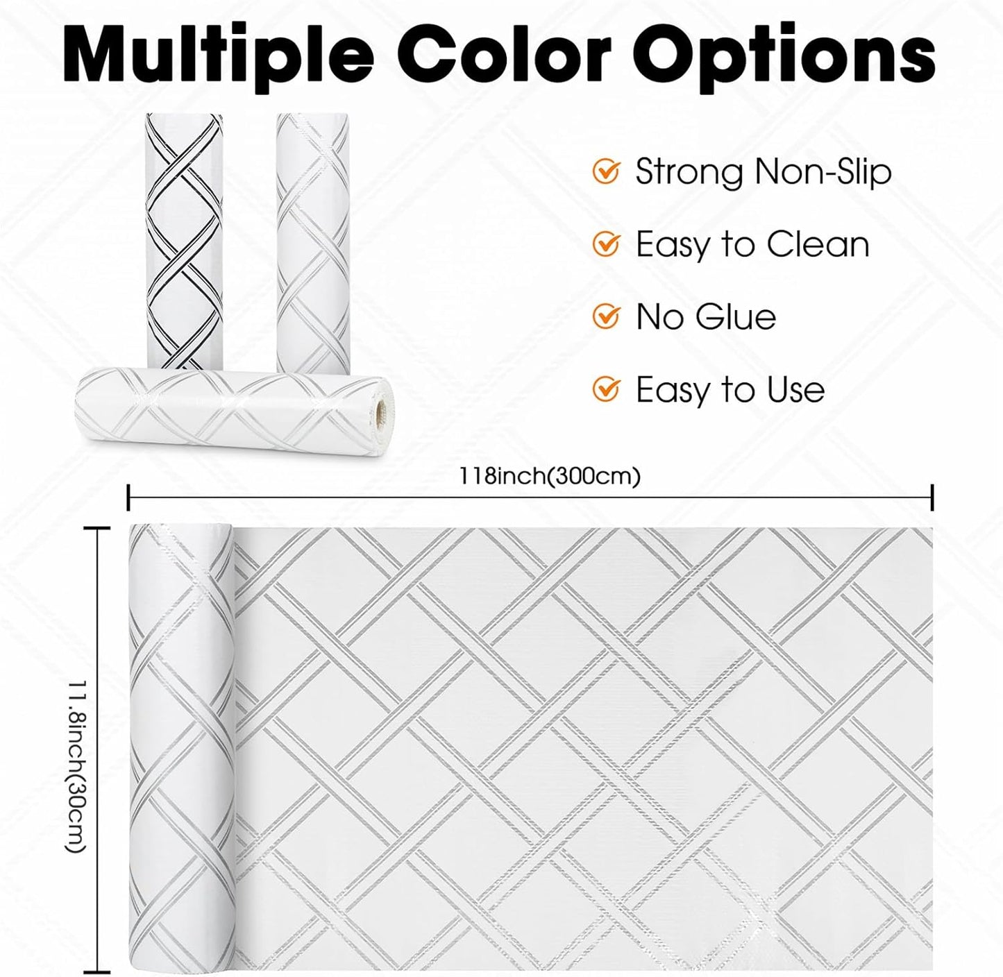 Drawer and Shelf Liner for Kitchen Cabinets Non-Adhesive, Non-Slip Cabinet Liner Shelf Paper Strong Grip Waterproof Easy to Clean for Kitchen Shelves Cupboard,Silver Geometric,12IN X 10FT