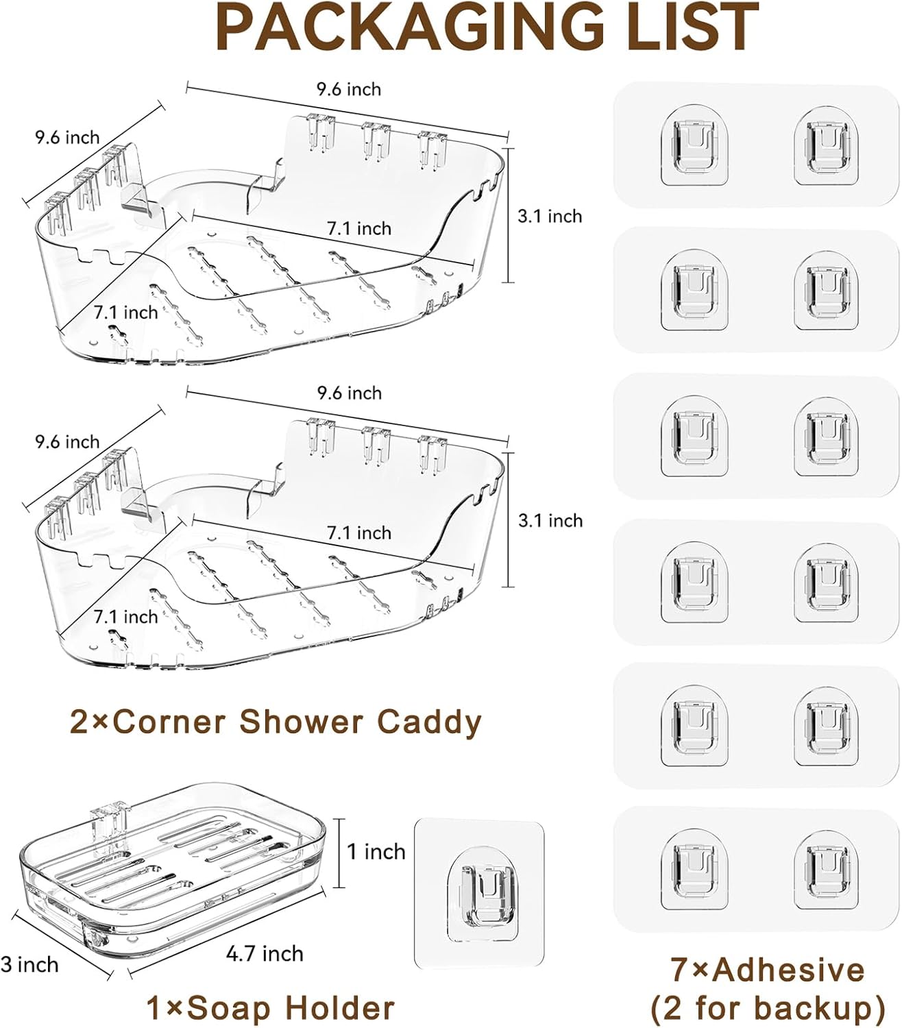 Corner Shower Caddy, 3-Pack Adhesive Shower Organizer with Soap Holder and Hooks, Rustproof Corner Shower Shelves, No Drilling Bathroom Organizer for Bathroom