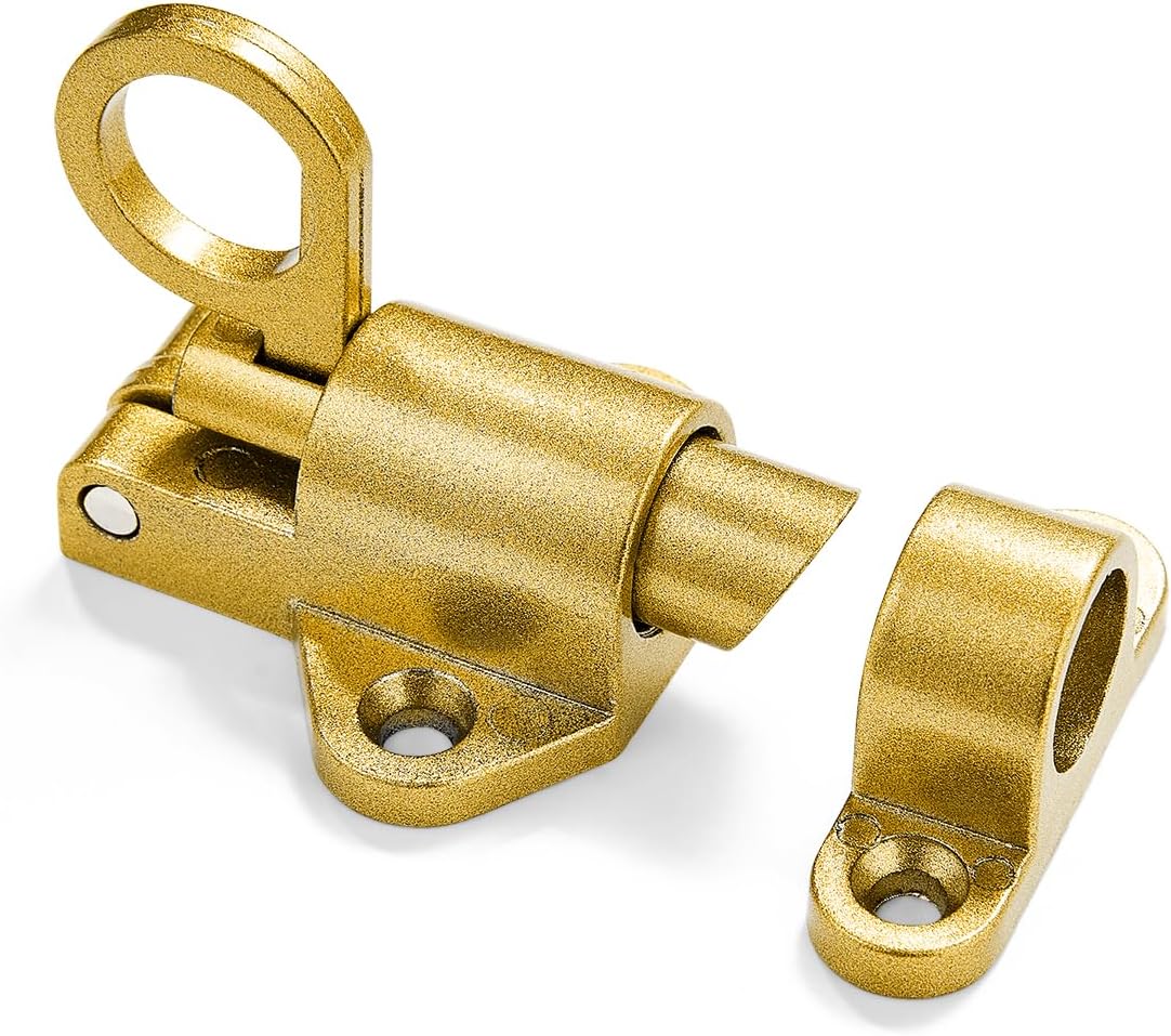 2 Packs Self-Closing Latches,Gold Spring Door Lock,Resilient Bolt Latch Aluminum Alloy Safety Automatic Spring Barrel Slide Door Lock with Screws,Used for Gate,Window and Cabinet etc