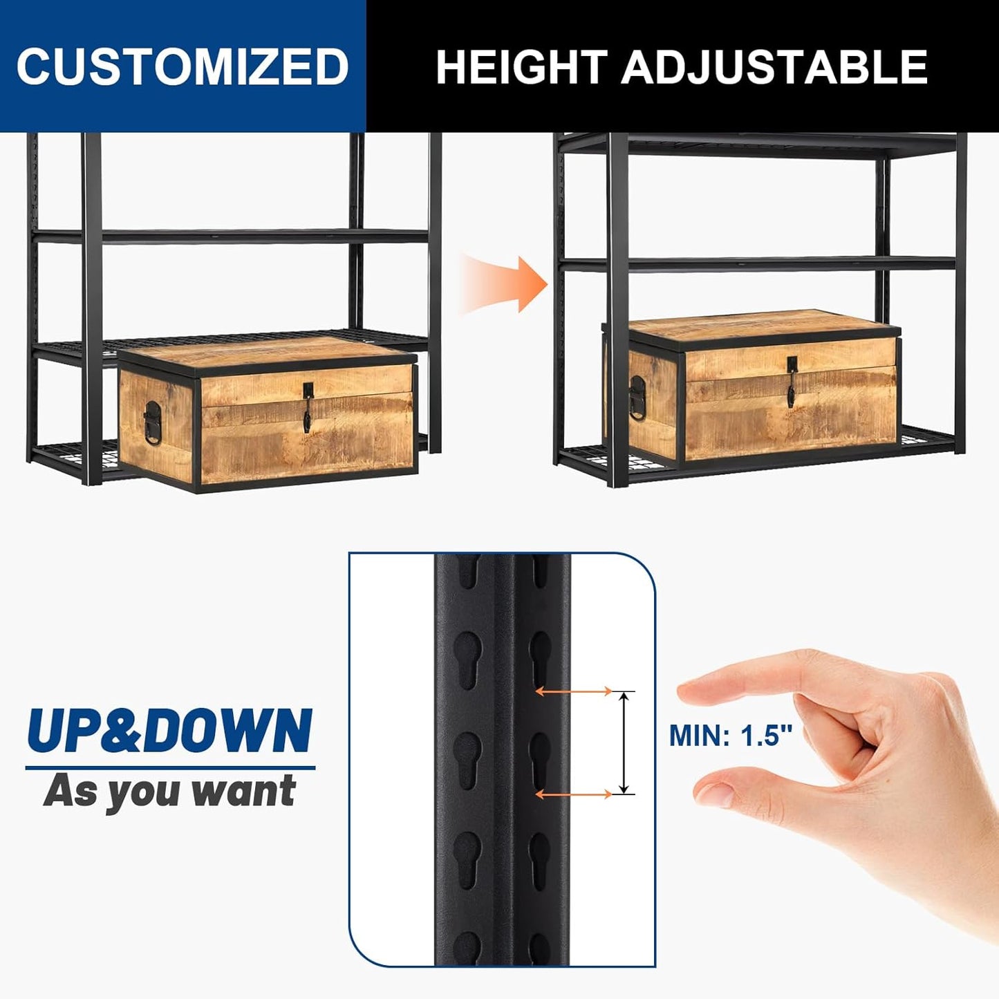 BILT HARD 48”W x 18”D x 72”H Garage Shelving, 5-Tier Heavy Duty Storage Shelves for Garage, Basement, Warehouse, Workshop, 3000 lbs Capacity