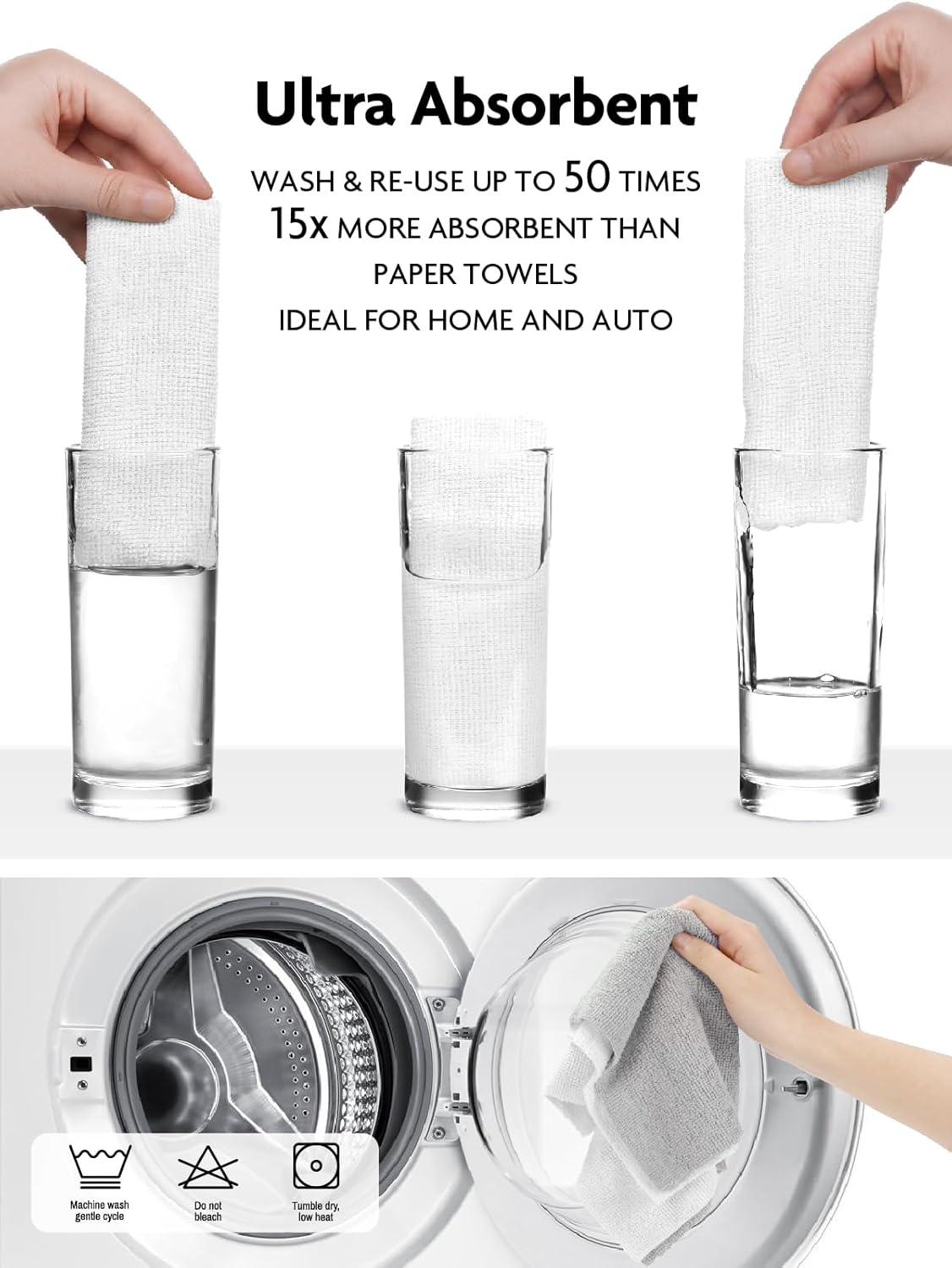 Fantasticlean Microfiber Cleaning Cloth Roll -90 Pack, Tear Away Microfiber Towels, 12" x 12", Reusable, Washable, Scratch Free, Ultra Absorbent Dishcloth for Car, Home Supplies, Pet, Kitchen (White)