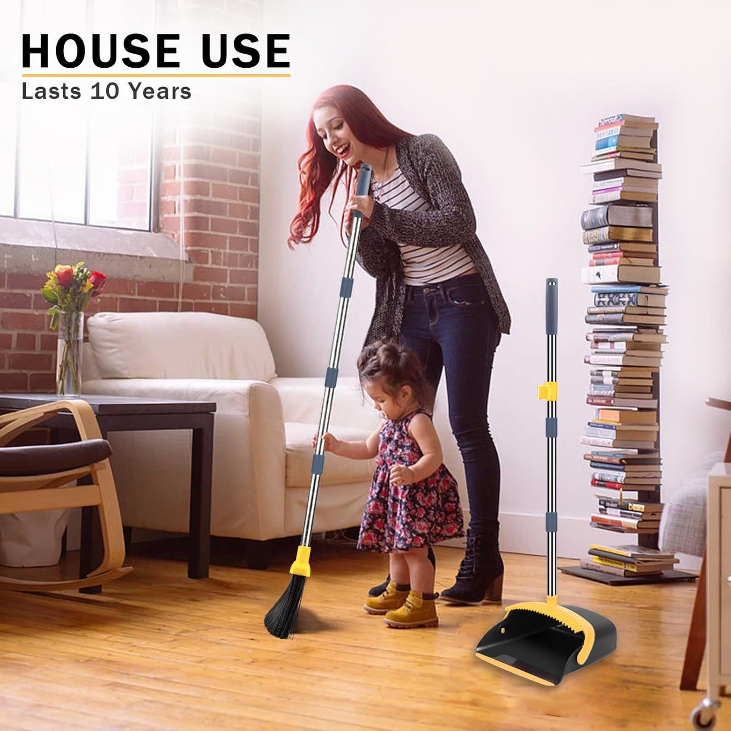 2-Pack is More economical,Upgraded Broom and Dustpan, with 52" Long Handle, Dustpan Teeth with self-Cleaning Function, Indoor and Outdoor Sweeping, Perfect for Home Office