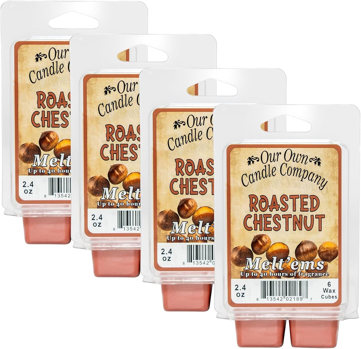 Our Own Candle Company Premium Wax Melt, Roasted Chestnut Scent, Handmade in The USA, 24 Cubes (4 Pack, 9.6oz Total)
