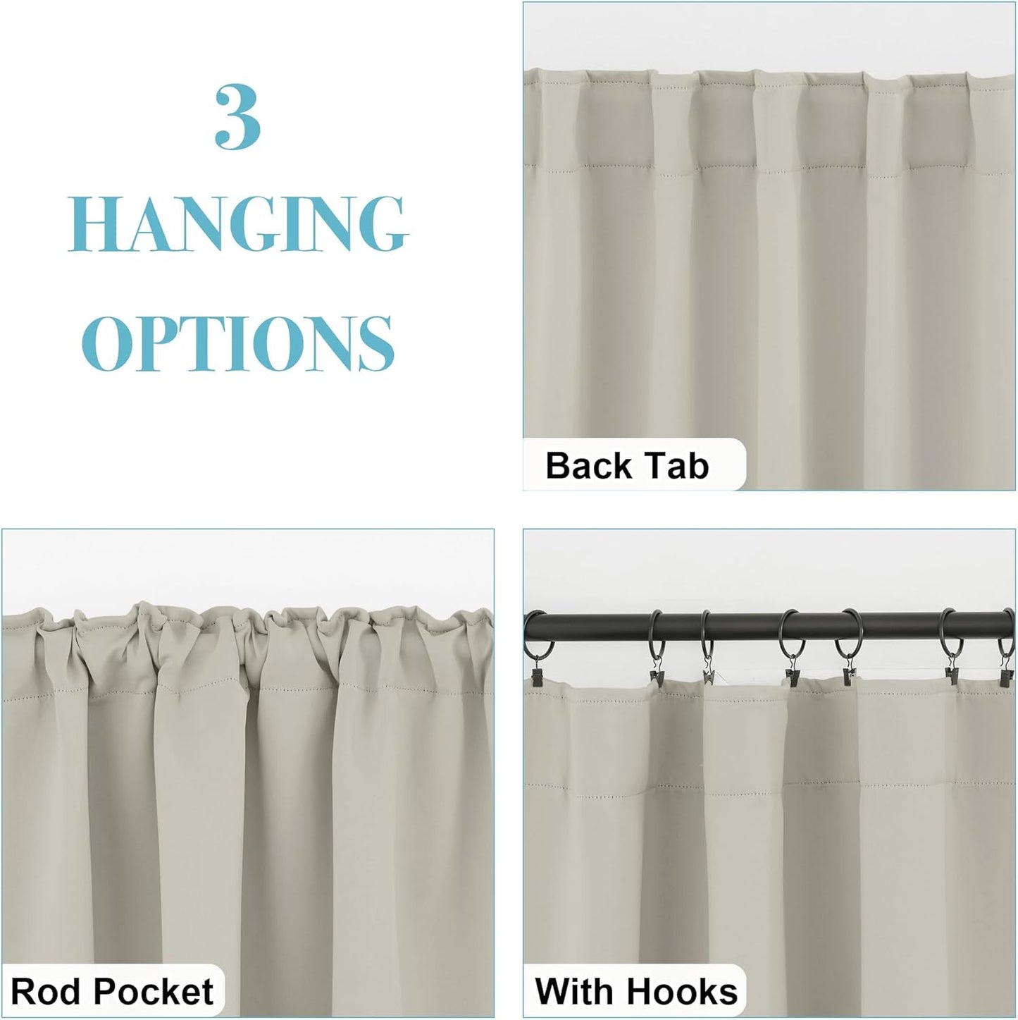 RYB HOME Blackout Curtains for Bedroom, Window Shades Thermal Insulating Privacy Drapes for Living Room Classroom Kitchen Bathroom Dining, Wide 42 x Long 54 inch, Natural 2 Panels