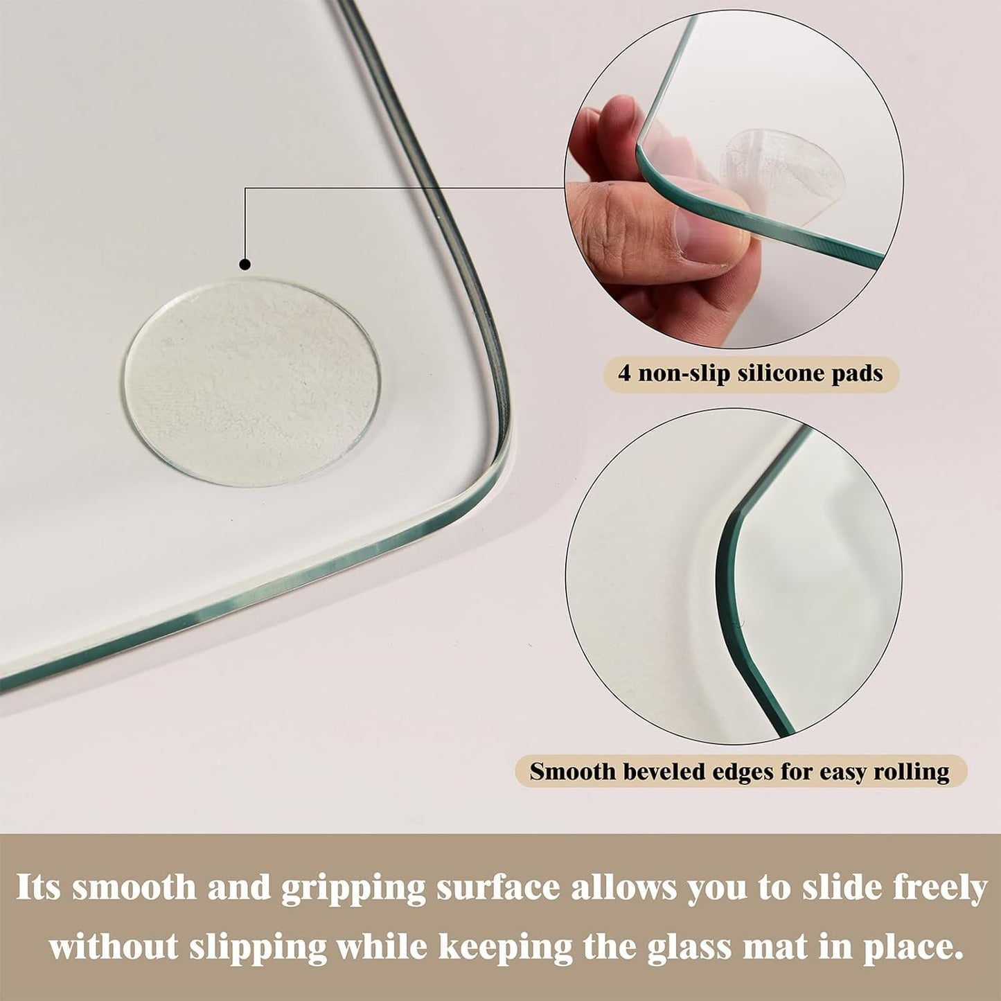 Koonmi Tempered Glass Chair Mat for Hardwood Floors & Carpets, 30" x 48“ Transparent Heavy Duty Office Floor Protector with Noise-Free Gliding Shatterproof for Home Office Desk