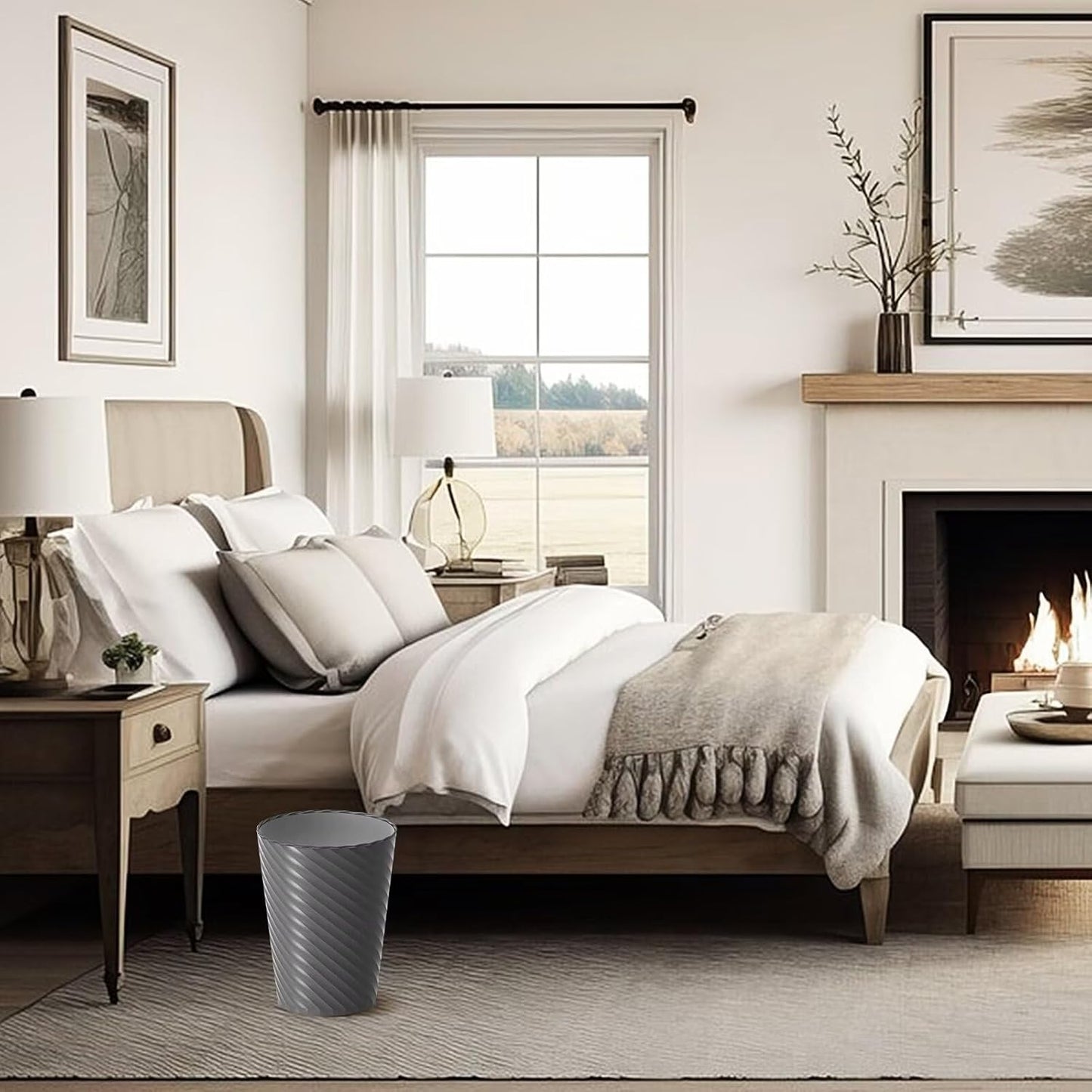 Bathroom Trash Can, 3 Pack 1.8 Gallons Small Trash Can with Trash Bags, Bathroom Garbage Can, Plastic Trash Bin, Round Waste Basket for Bath,Bedroom, Office, Kitchen, Room, Compact Space (Grey)