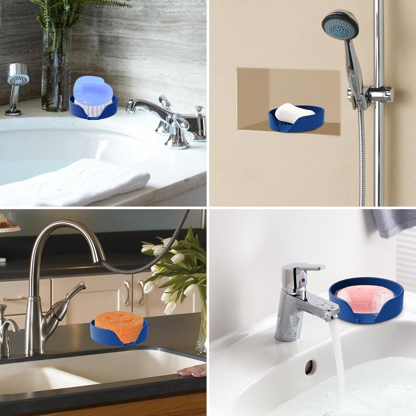 Self Draining Soap Dish, Silicone Suction Cup Soap Holder Tray Savers Container Sponge Holder for Bar Bathroom Shower Kitchen Sink, Can Extend Soap Life (2, Royal Blue)