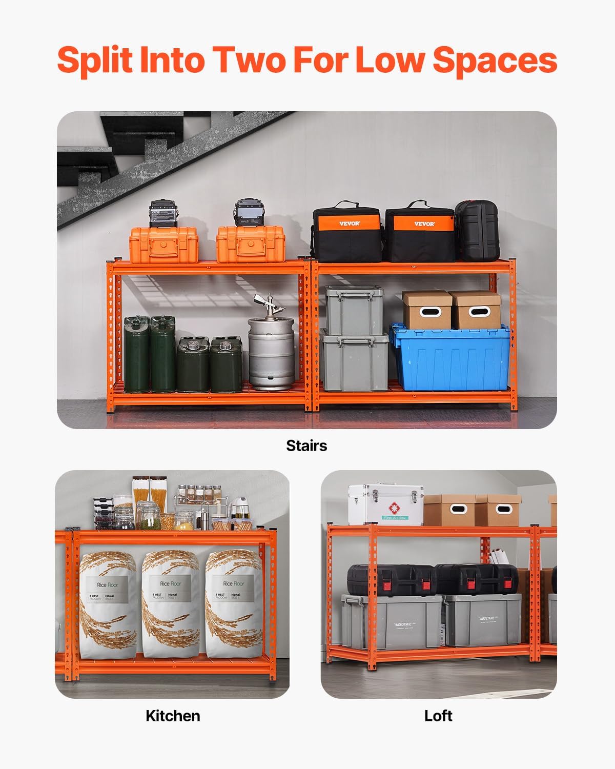 VEVOR Storage Shelves, 2400 lbs, 4 Tier Heavy Duty Garage Shelving, 20" D x 40" W x 60" H Adjustable Metal Shelves for Industrial Shelving Unit Utility Shelf, for Kitchen, Warehouse, Basement, Orange