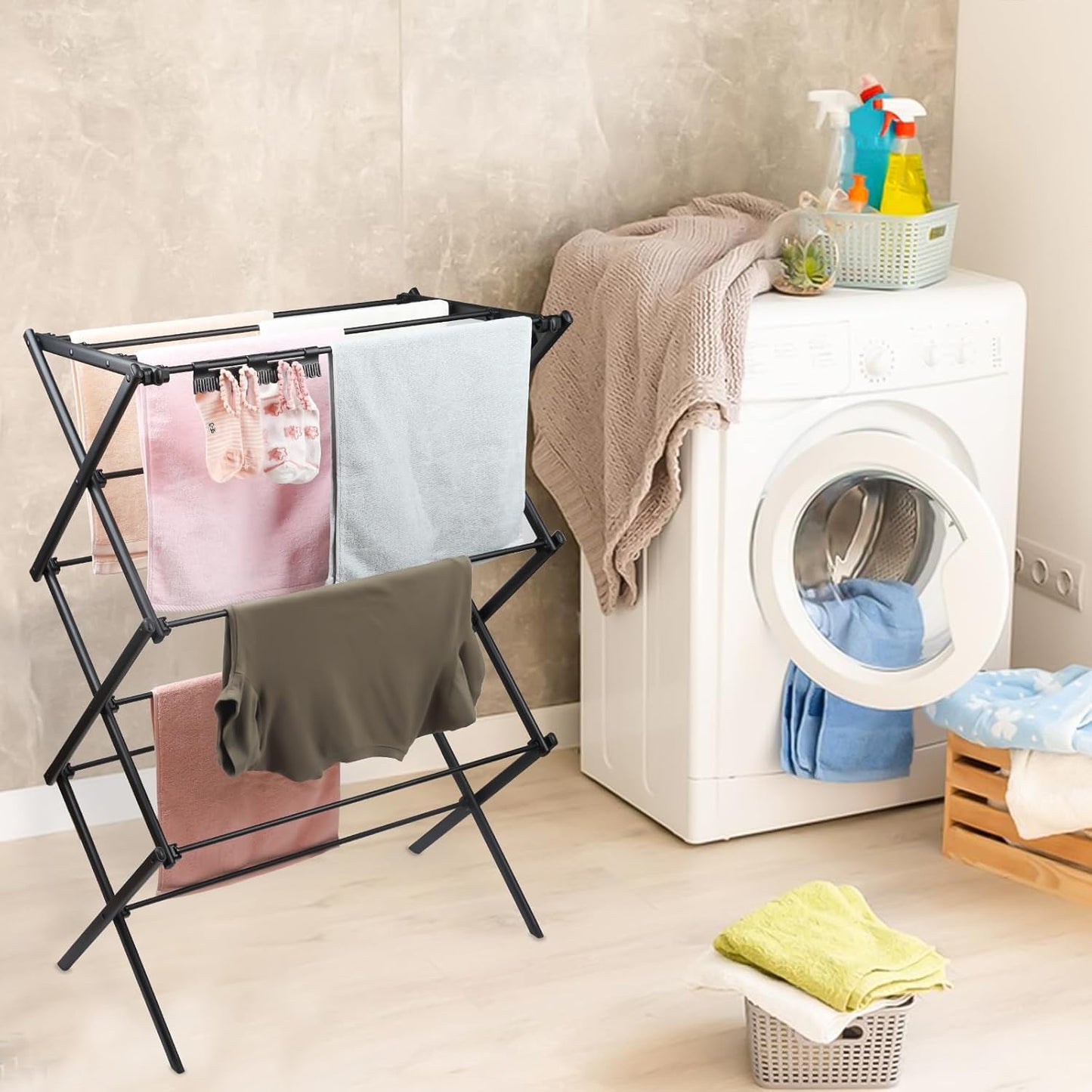 3 Tiers Foldable Clothes Drying Rack, Vertical Laundry Rack Portable and Collapsible for Storage Indoor Outdoor,Piano Black