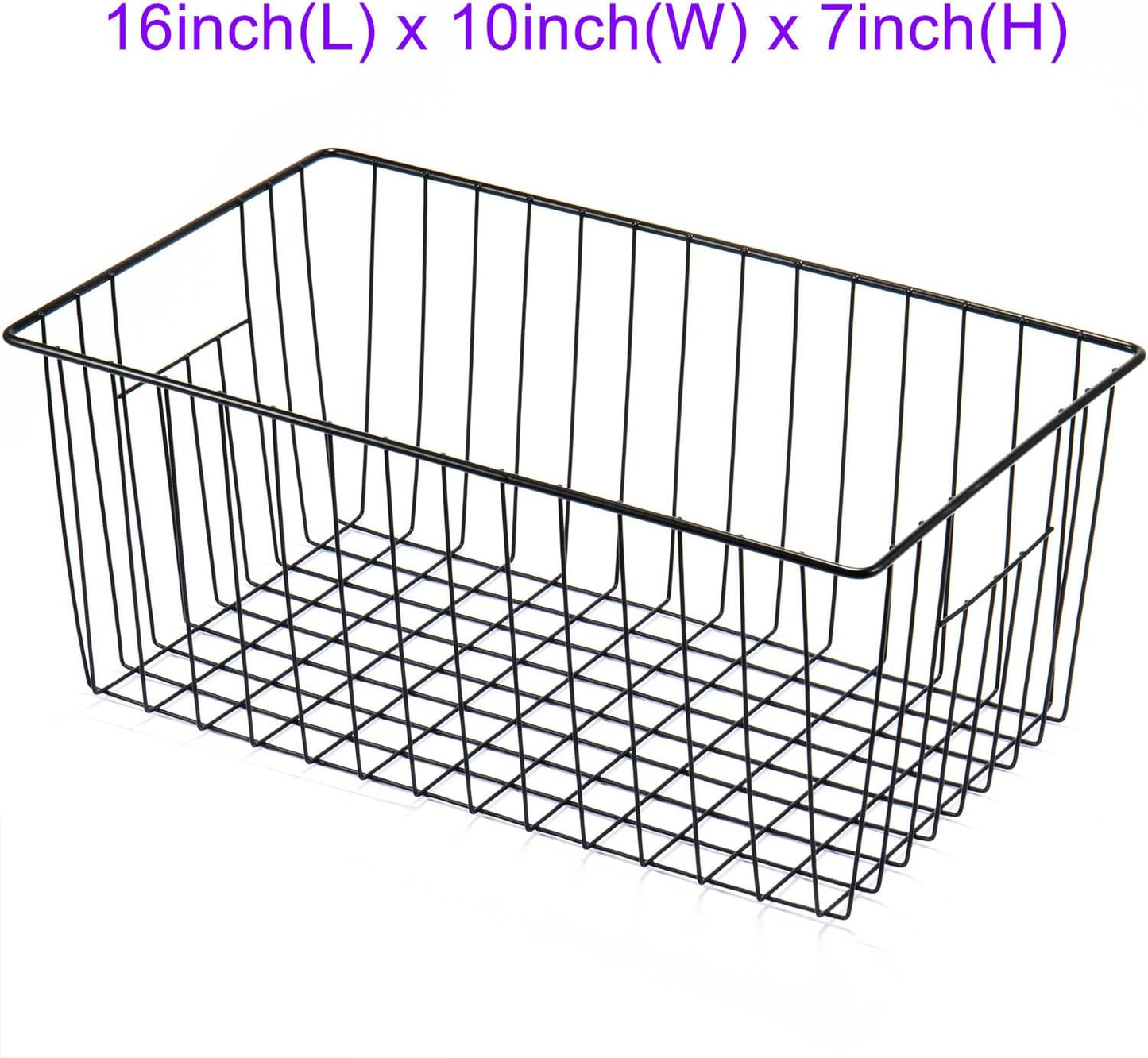 16inch Freezer Wire Storage Organizer Baskets for Upright Freezer 16, 17, 21 cu.ft, with Built-in Handles for Cabinet, Pantry,Black