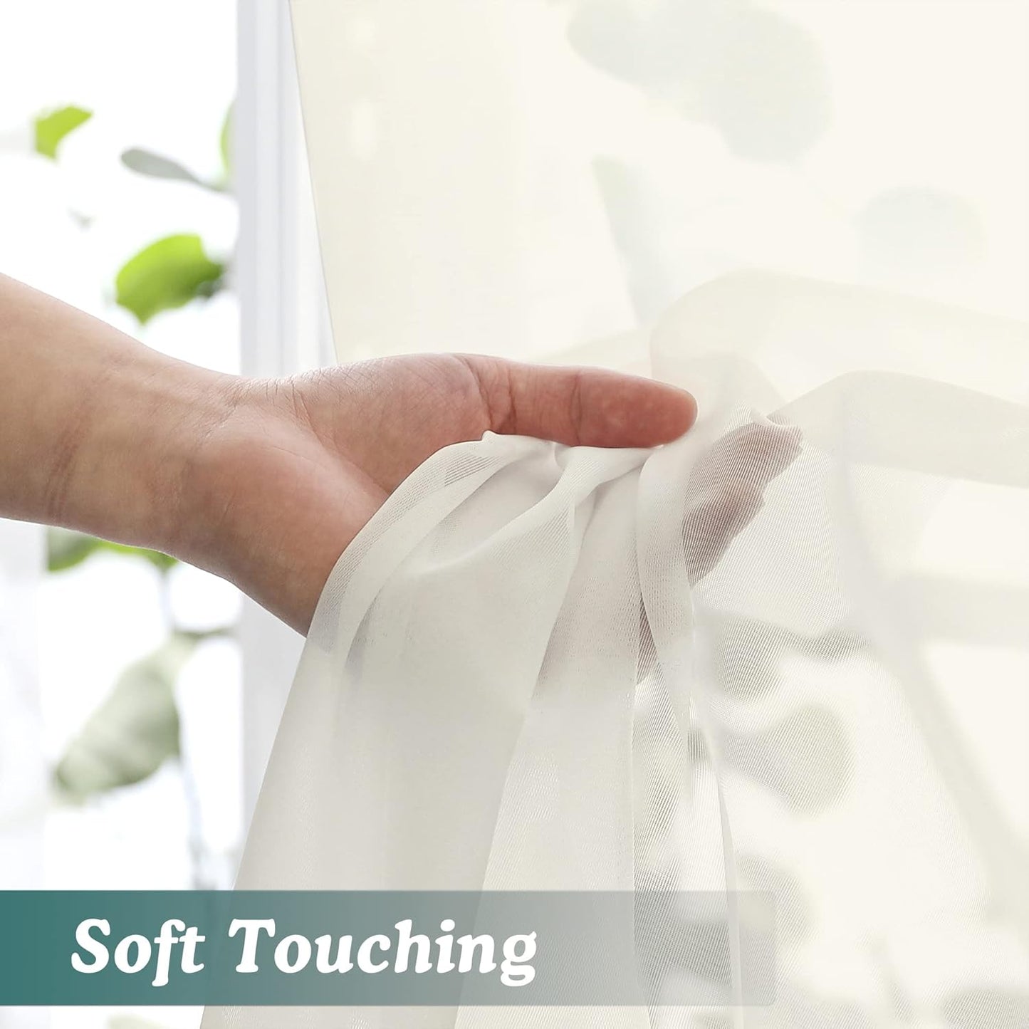 Chyhomenyc Sheer Curtains 63 Inch Length 2 Panels Set, Short Window Curtain Drapes Semi Transparent Voile Rod Pocket Curtains for Dining Bedroom Living Room, Each 42W x 63L inch, Set of 2, Ivory