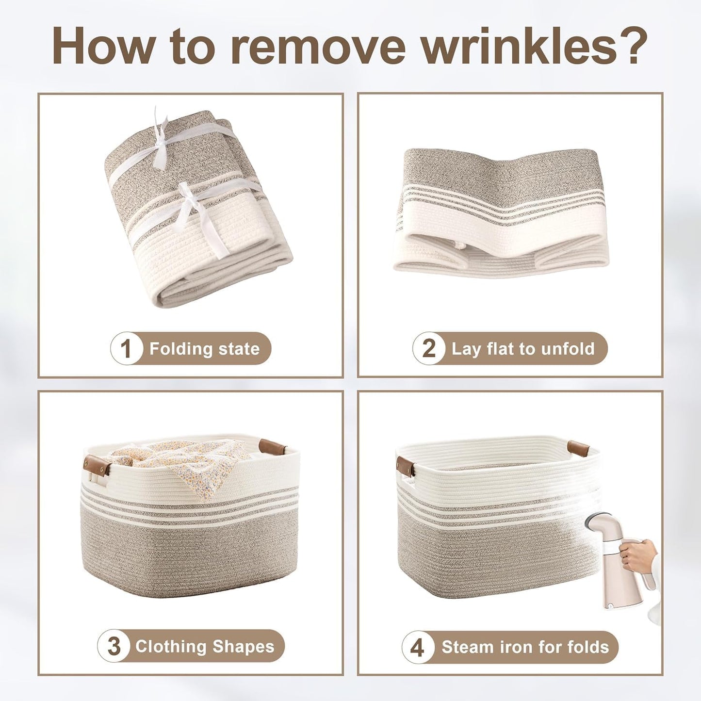 86L Extra Large Laundry Basket with Leather Handles for Living Room Storage, Woven Rope Baskets for Blanket, Kids Toy, Gifts, Wicker Hamper for Bedroom Dirty Clothes, 24"x16"x14" White Black