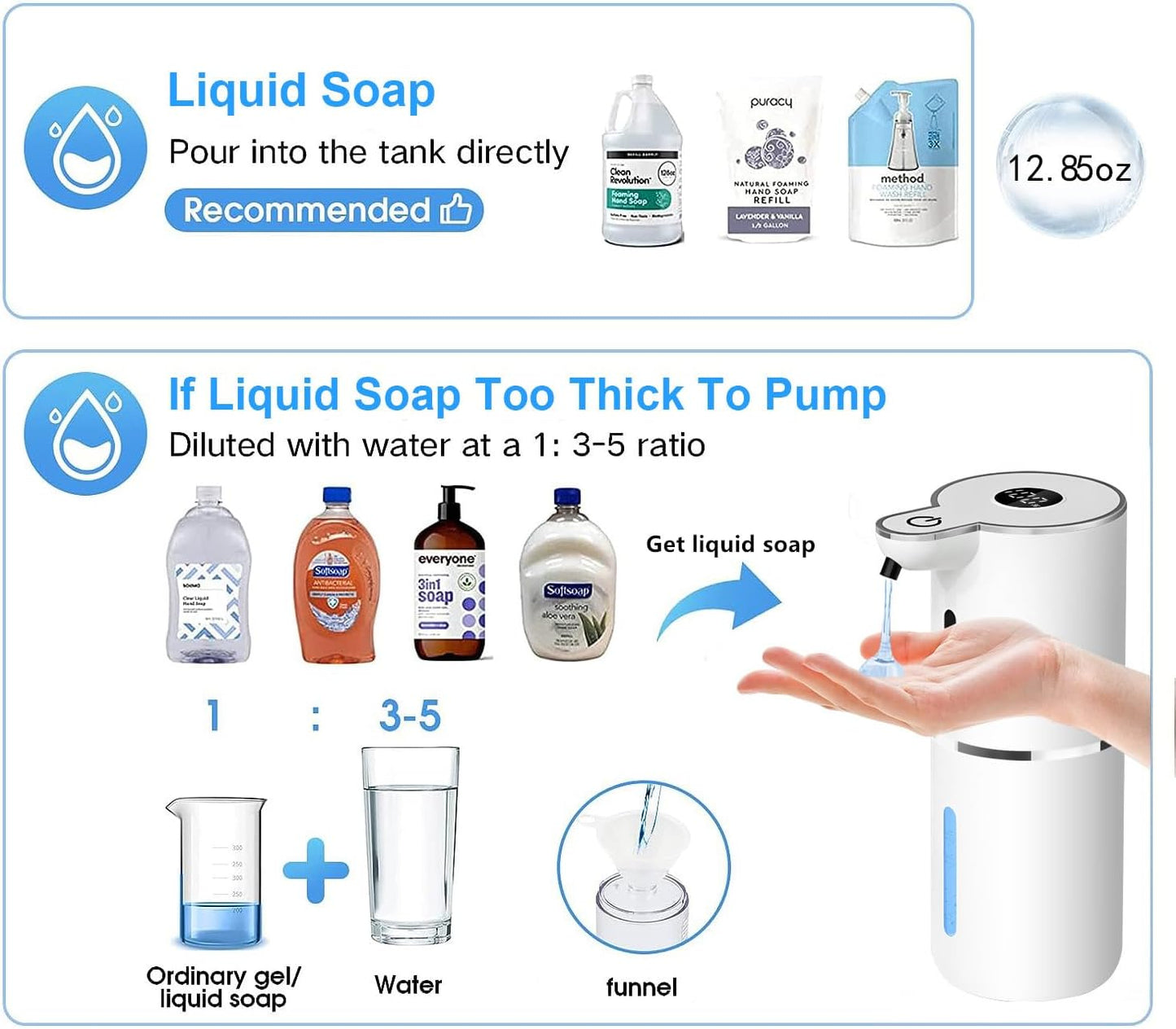 Automatic Liquid Soap Dispenser,6 Level Adjustable Liquid, Wall Mount Soap Dispenser,USB Rechargeable with LED Display,12.8oz/ 380ml Touchless Hand & Dish Dispenser for Bathroom, Kitchen