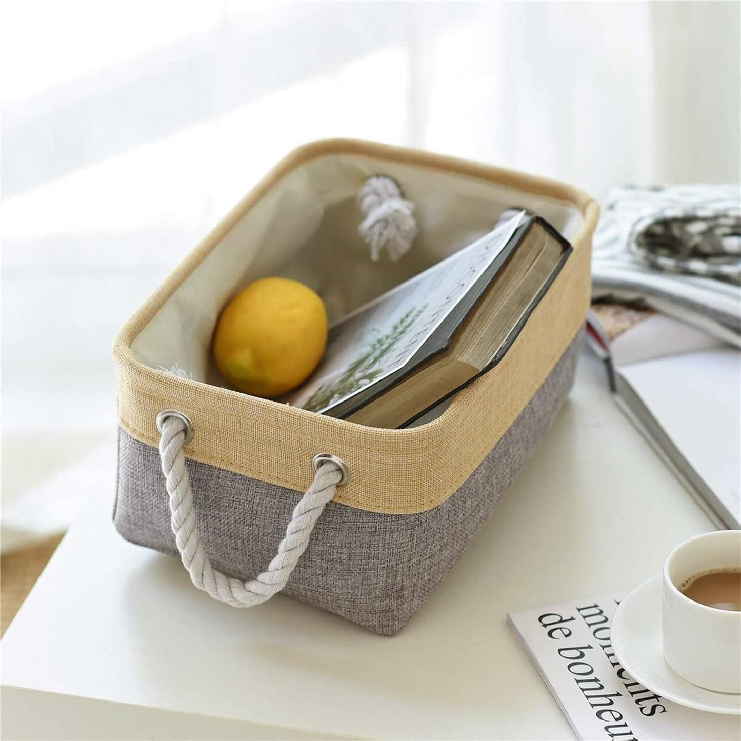 TheWarmHome Small Storage Bins Basket - Small Storage Baskets for Organizing Shelves, Fabric Storage Cubes Organizer for Changing Table Clothes Shoes Sock Towel Dog Toy,Decorative Basket Gift
