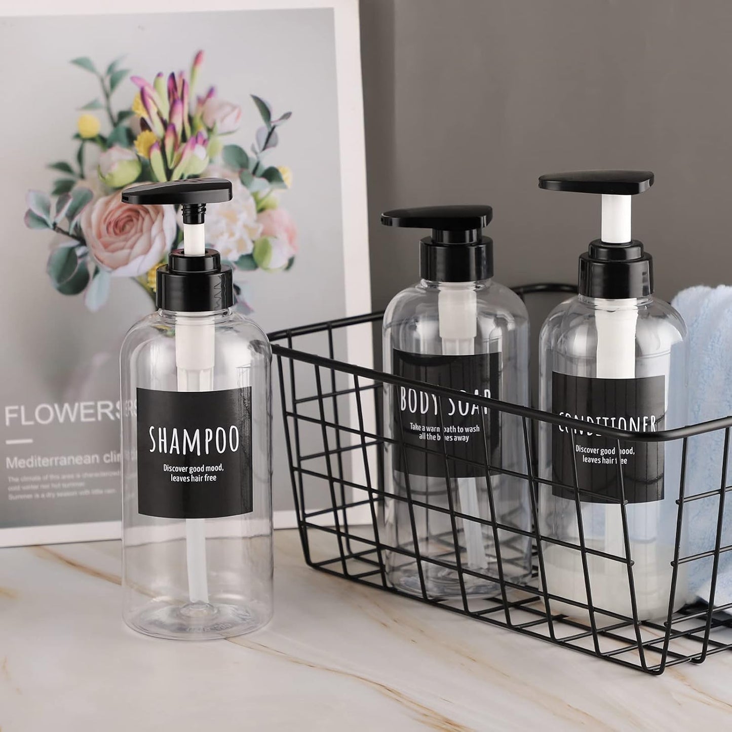 Segbeauty 3pcs Refillable Shower Bottles, 500ml Each - Large Plastic Dispensers with Pump for Shampoo, Conditioner, Soap or Lotion