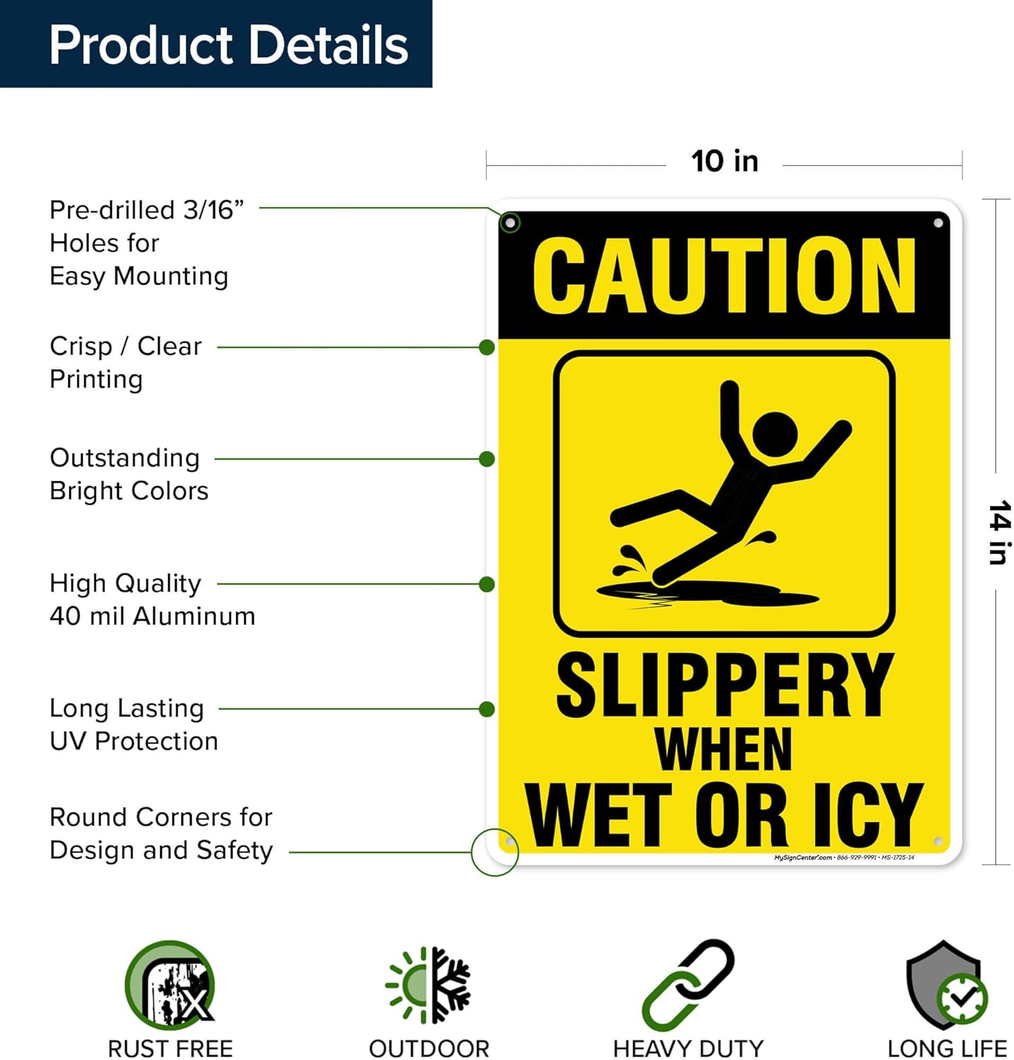 Caution Slippery When Wet Sign or ICY Sign, 10"x14" 0.40 Aluminum, Fade Resistance, Indoor/Outdoor Use, USA MADE By My Sign Center