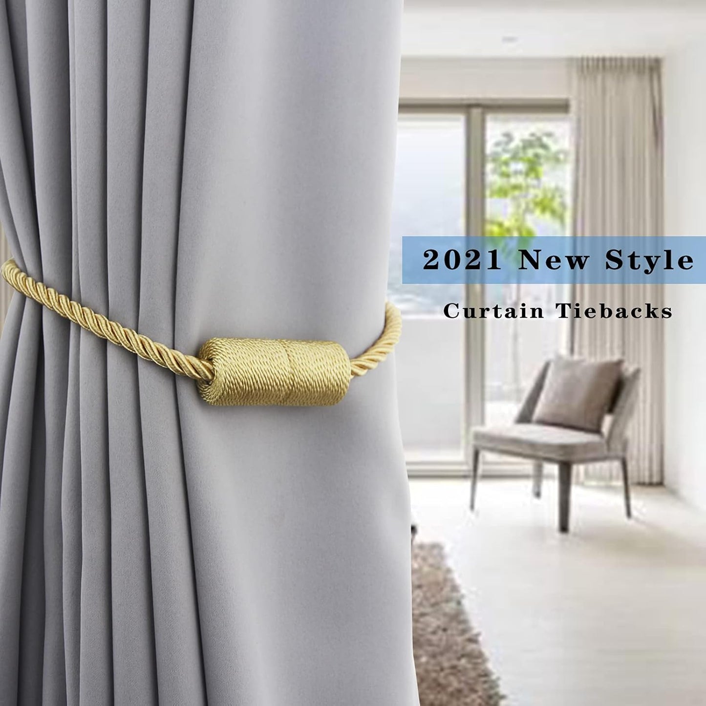 6 Pack Gold Strong Magnetic Curtain Tiebacks Outdoor Elegant Decorative Tie Backs Modern Rope Tiebacks for Drapes Window Curtain Holdbacks for Draperies