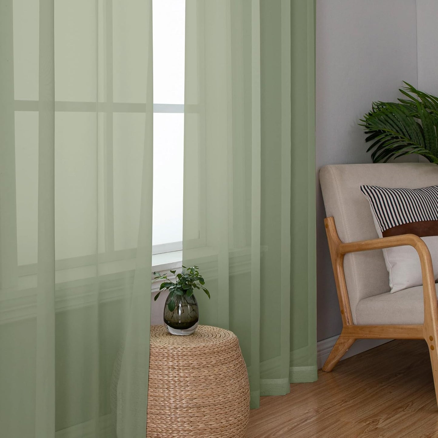 Chyhomenyc Sage Green Sheer Curtains 63 Inch Length 2 Panels, Light Filtering Airy Breathable Rod Pocket Voile Window Drapes for Bedroom Living Room, Each 42x63 Inch,Set of 2