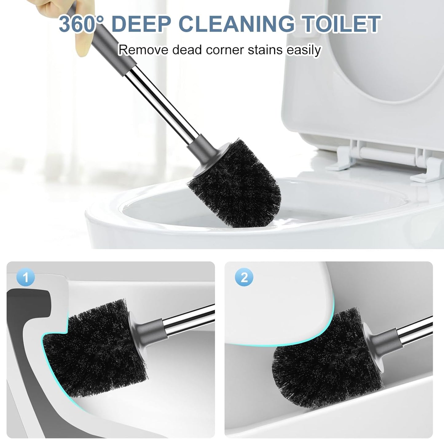 SetSail Toilet Brush and Holder, Self Closing Lid Toilet Bowl Brushes Holder and Extra Long Handle Ventilated Toilet Brush Set for Bathroom Cleaning, Nylon Bristles, Grey