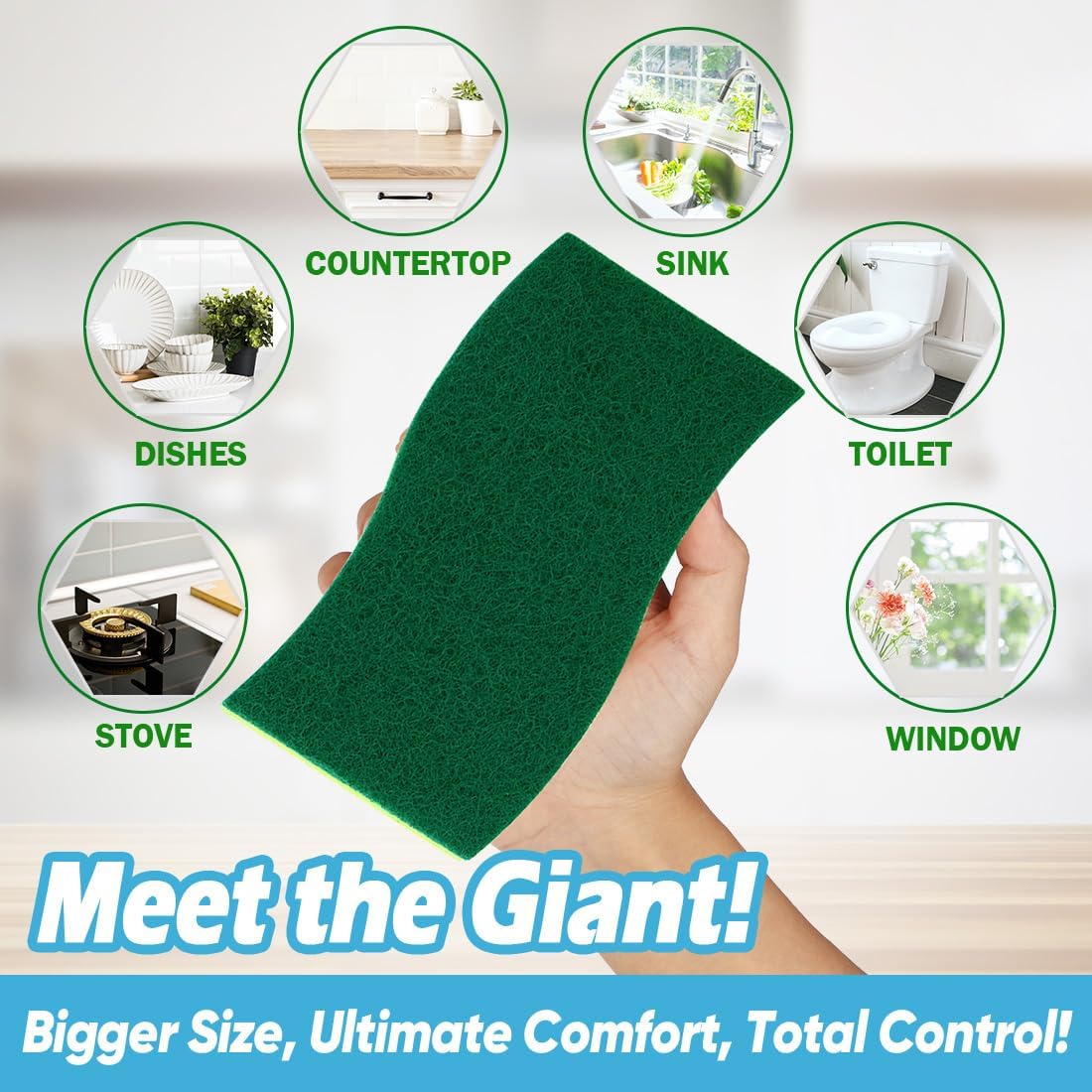 AIDEA XL Scrub Sponges 24Count, Sponges for Dishes, Extra Large Sponge for Cleaning Kitchen and Household, Heavy Duty Sponge Safe for Non-Coated Cookware, Cleaning Power for Bathroom, House