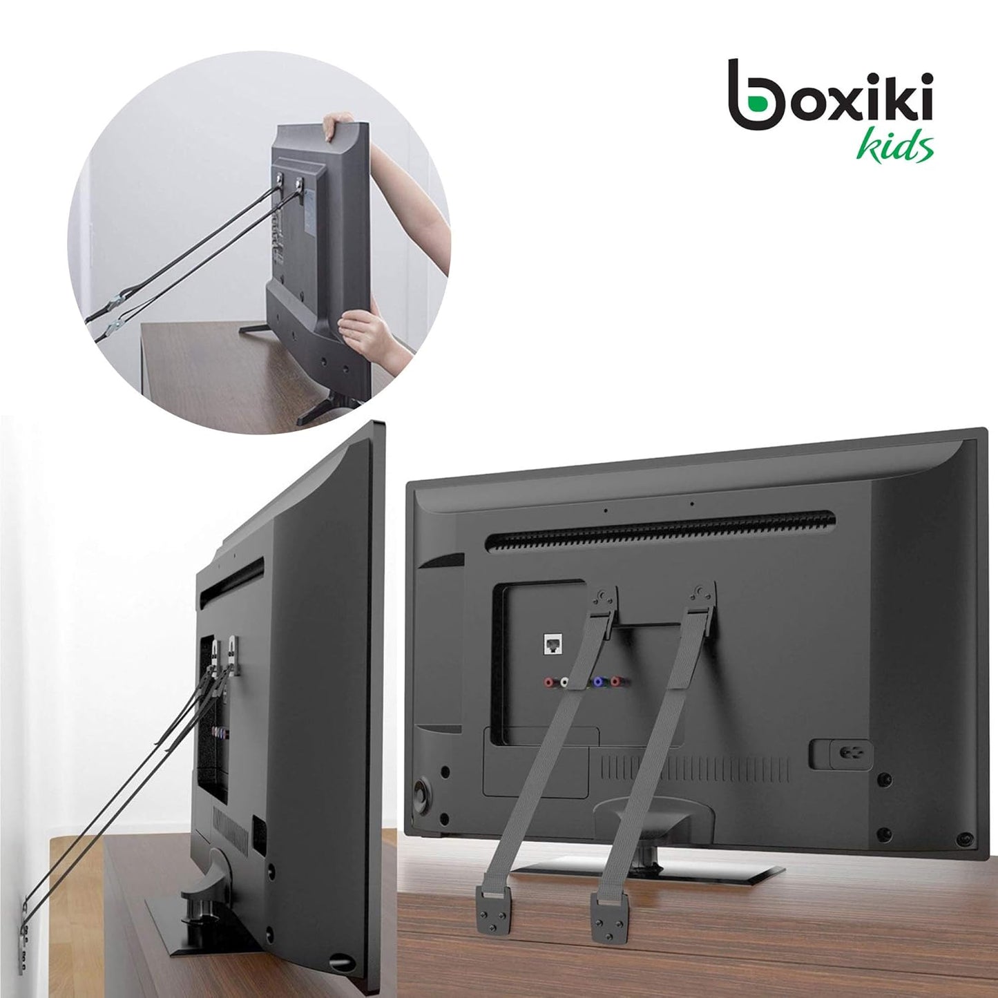 Boxiki kids Furniture Straps - Anti Tip Strap for Baby Proofing & Child Safety - 8 Pack of Adjustable Wall Straps and TV Straps - Fixings to Anchor Shelves & Cabinets(Black)